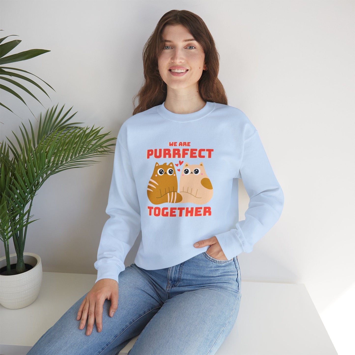 Cat Heart Sweatshirt Unisex 50/50 Cotton-Poly Blend Valentine Gift For Cat Lovers