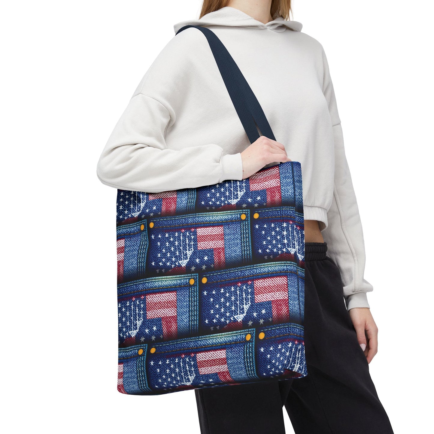 4th of July Graphic Denim Fabric Imitation Print Unisex Canvas Bag Poly Spun 3 Sizes Tote Bag 200-15
