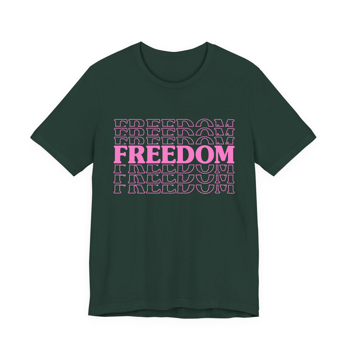 Freedom Repeat Text Tee White T-Shirt Pink Typography Unisex Cotton a8