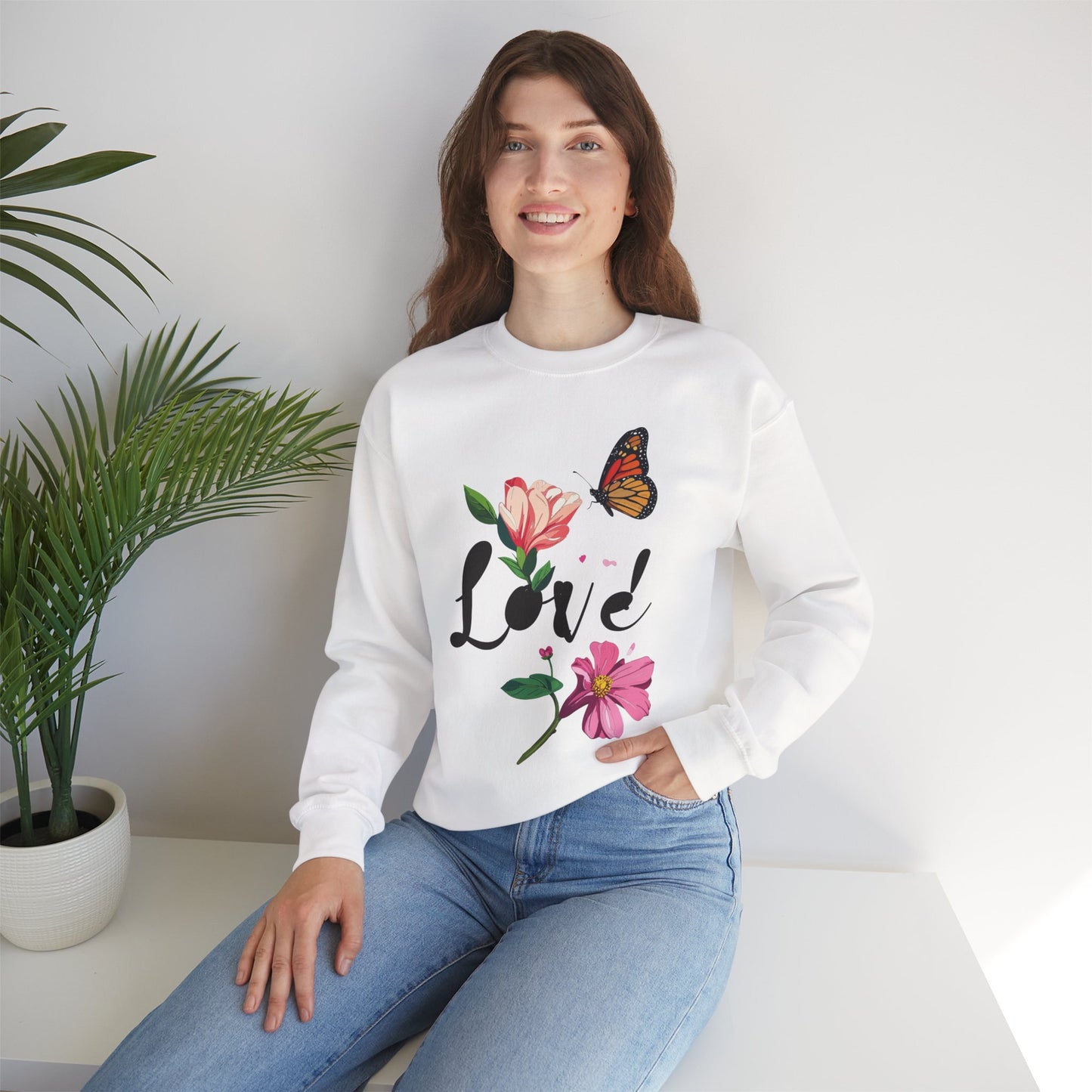 Floral Love Sweatshirt, Floral Butterfly Sweatshirt, Love Sweatshirt, Valentine's Day Sweatshirt, Floral Sweatshirt 120