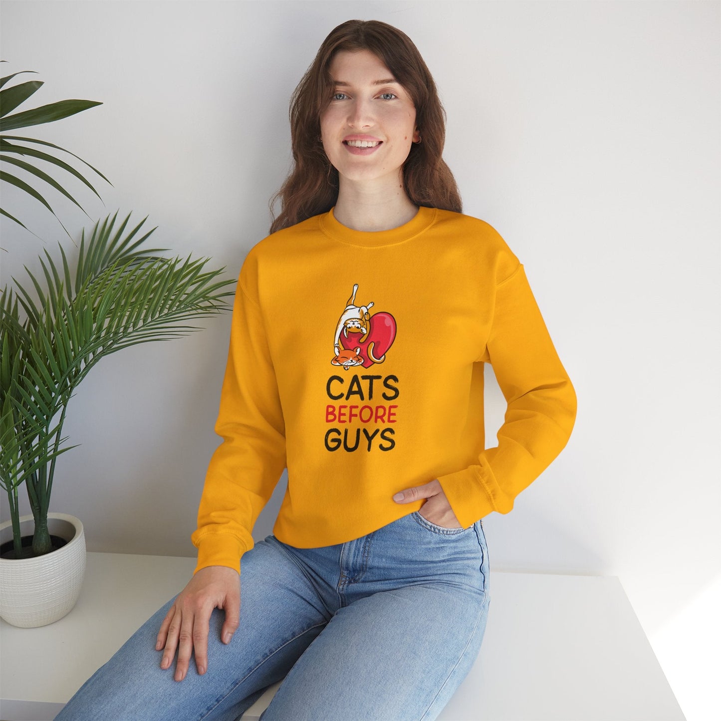 Cat Heart Sweatshirt Unisex Valentines Day 50 50 Cotton Poly Heavy Blend Crewneck Sweatshirt