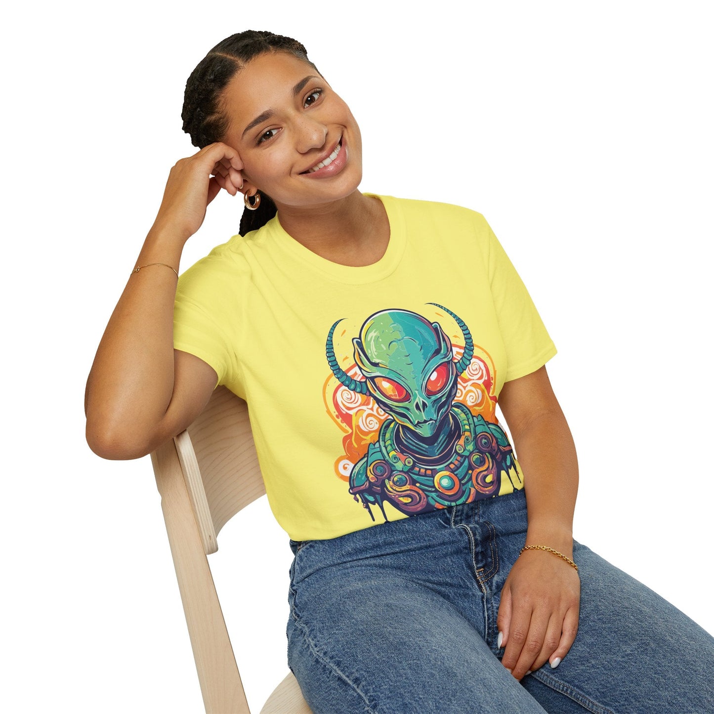 Cosmos Alien T Shirt Unisex Softstyle Cotton Tee With Space Artwork Graphic Design