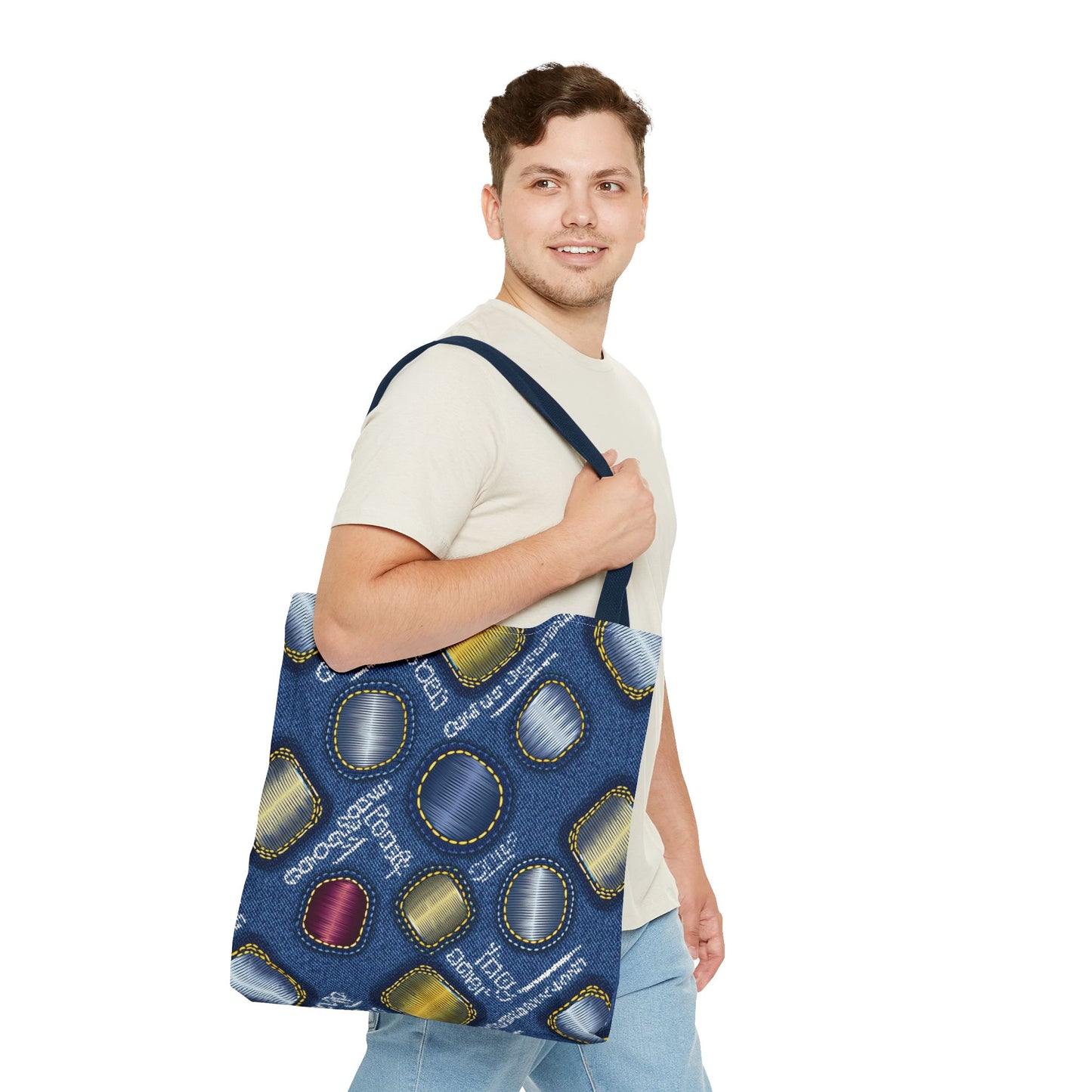 Denim Fabric Imitation Print Unisex Canvas Bag Poly Spun 3 Sizes Tote Bag 138