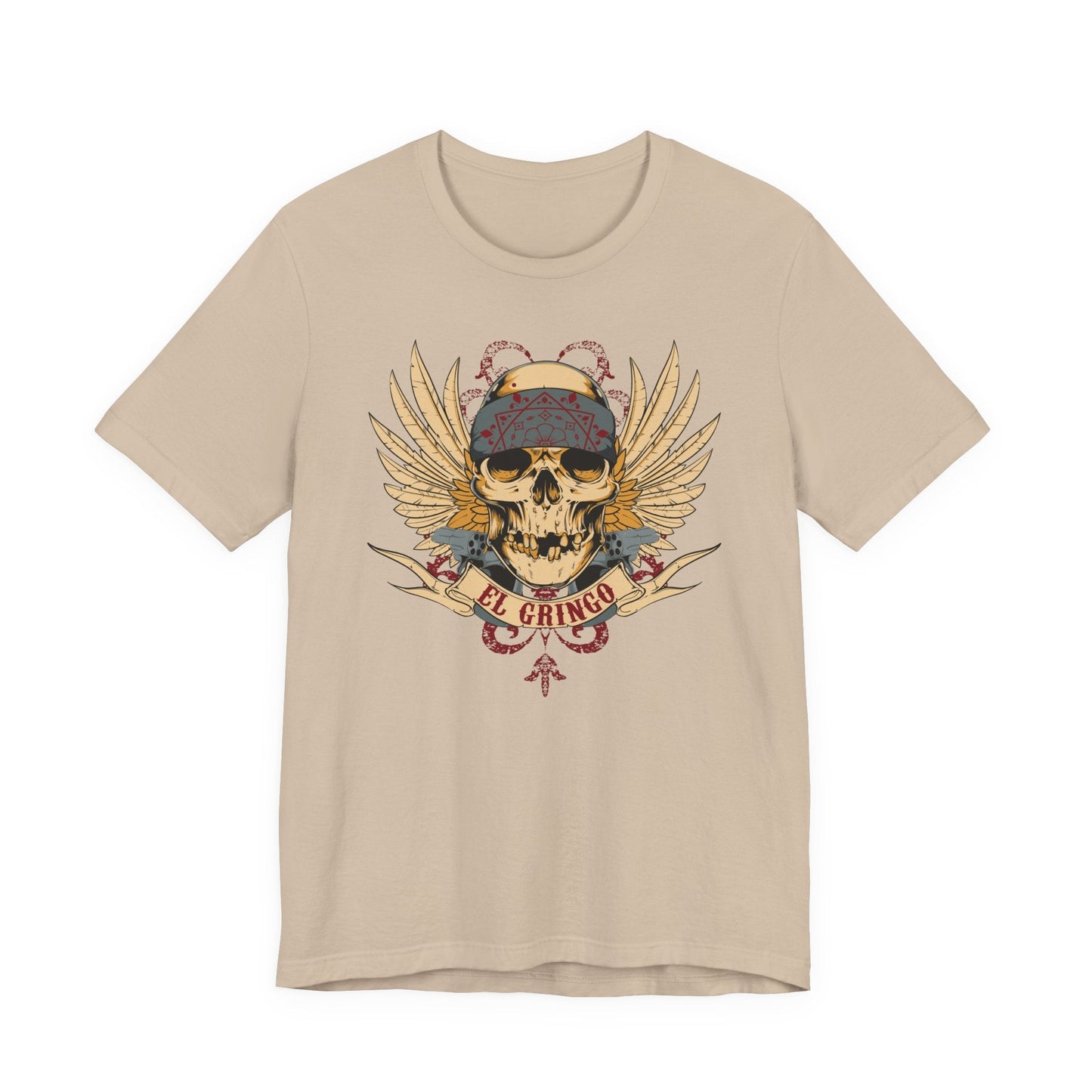 El Gringo Skull with Wings T-Shirt Vintage Tattoo Style Art-53