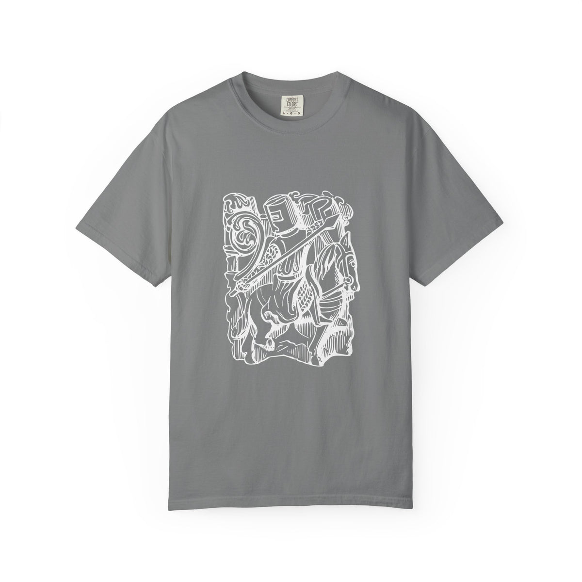 Unisex Cotton Garment Dyed T-Shirt with Knight Graphic Design