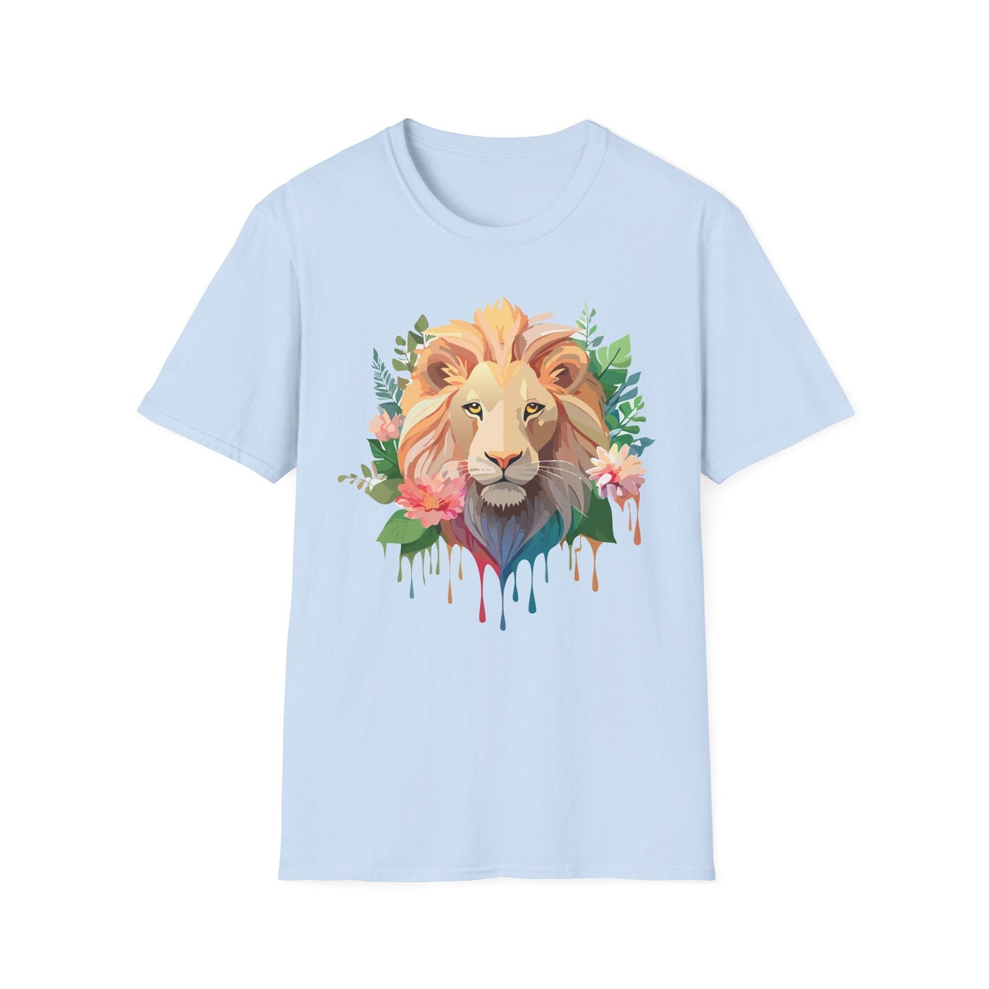 Gildan Unisex Lion Shirt Floral Lion Tee Animal Print Softstyle Tee