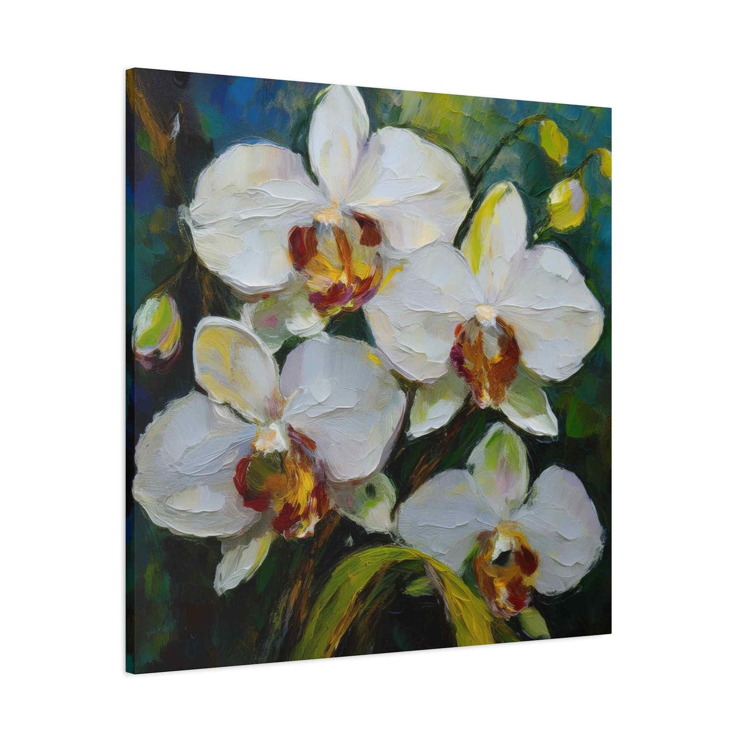 White Orchids Print Canvas, Floral Oil Paint Print 20x20, 24x24, 30x30, 32x32, 36x36 Art Design Pine-Wood Inner Frame MC-136