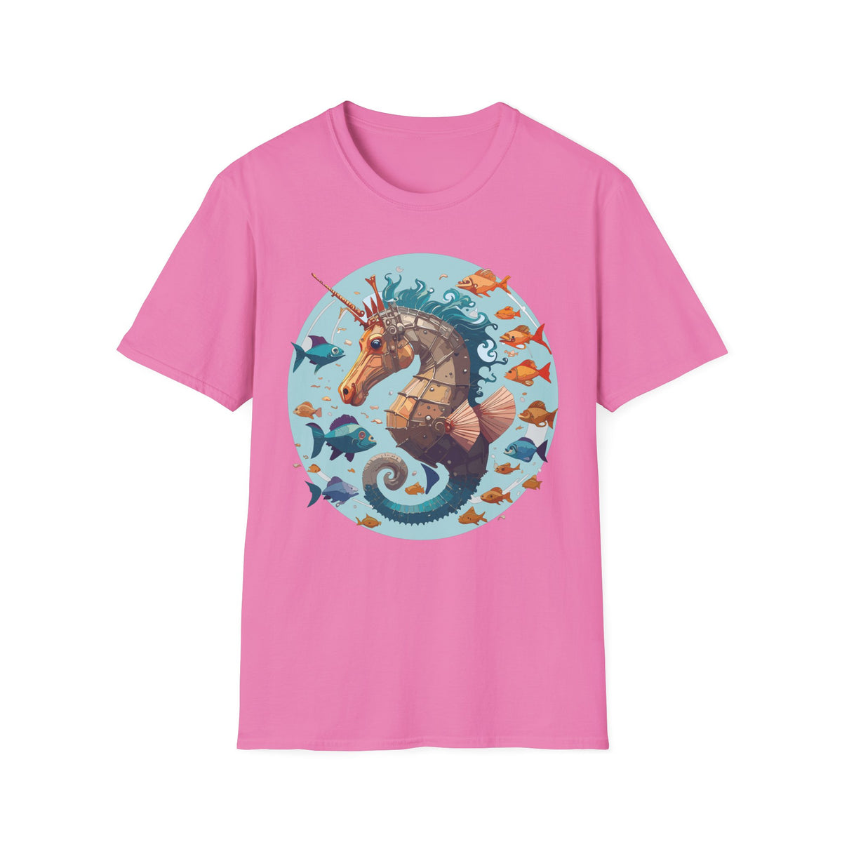 Steampunk Seahorse Illustration T-Shirt | Nautical Sea Creature Art