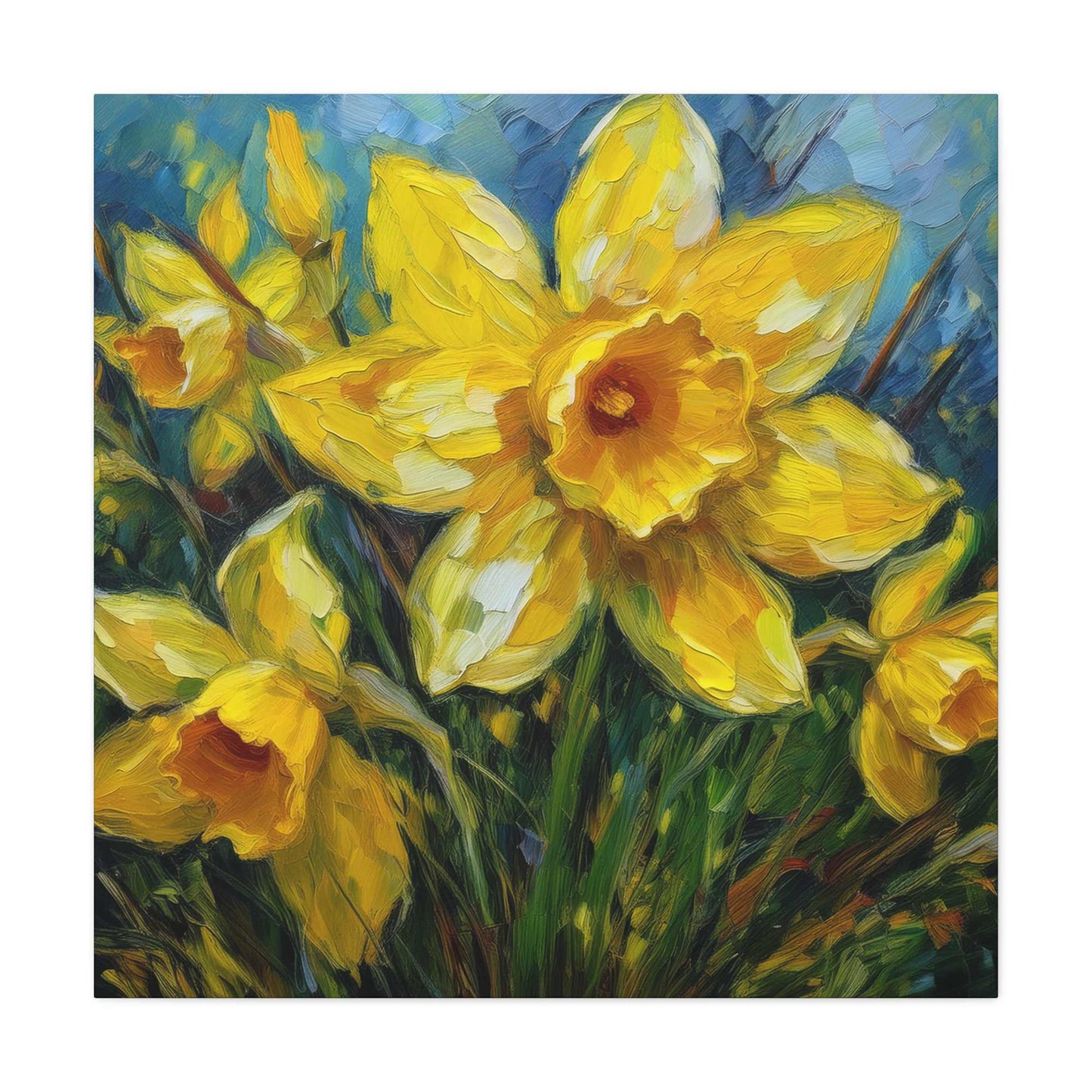 Narcissus Print Canvas, Floral Oil Paint Print 20x20, 24x24, 30x30, 32x32, 36x36 Art Design Pine-Wood Inner Frame MC-178