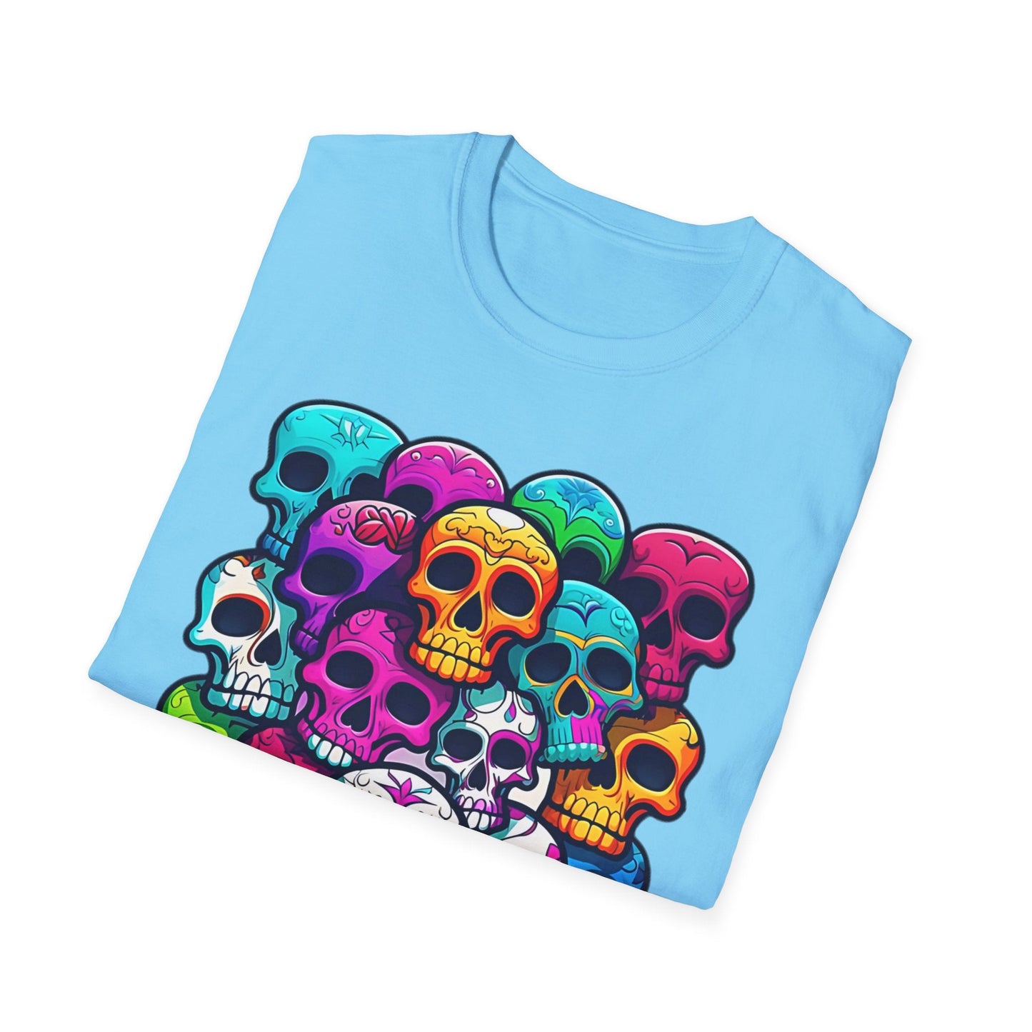 Unisex Skull Tee Shirt With Skeleton Design Gildan Softstyle 64000 100 Percent Ring Spun Cotton