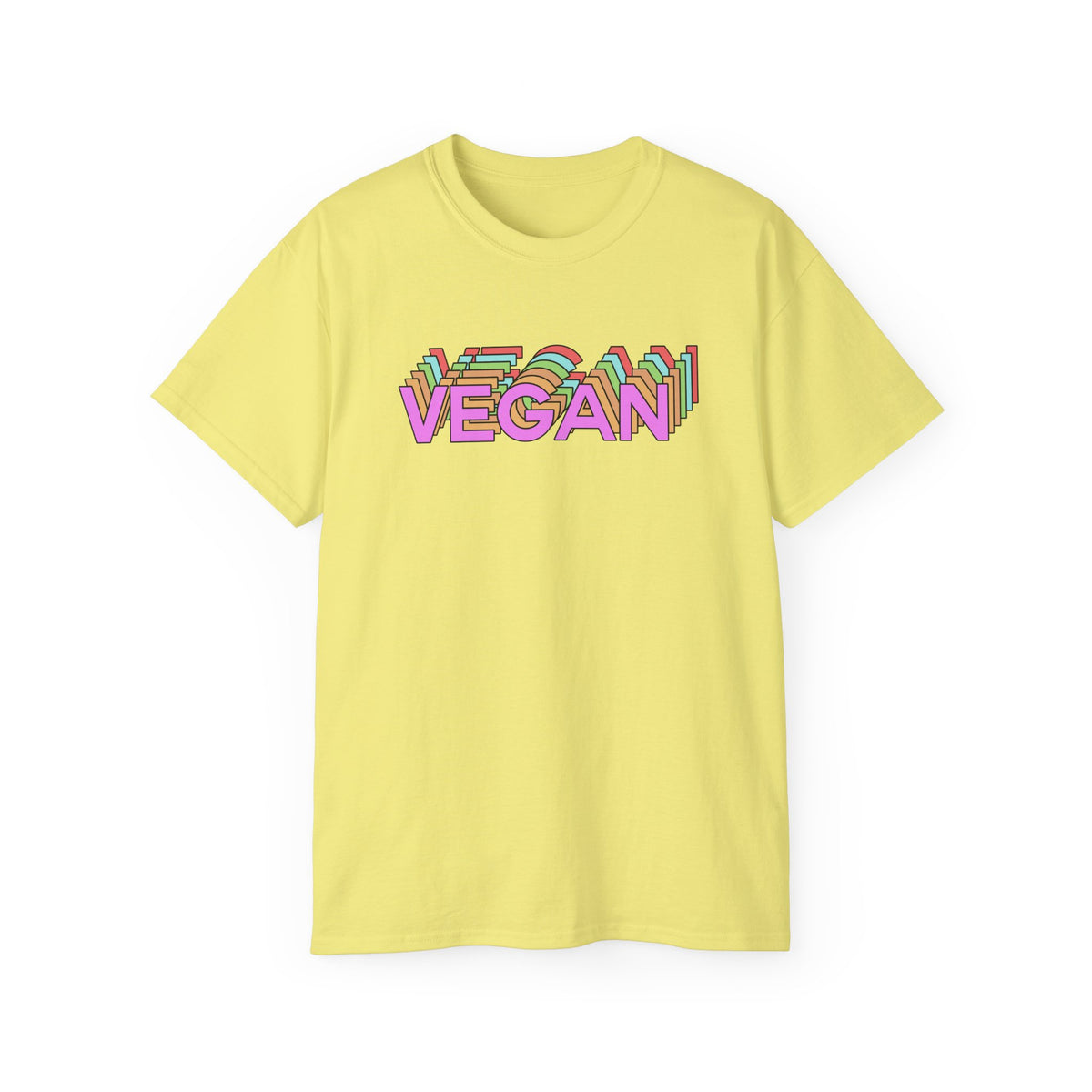 Vegan Retro Layered Text Tee | Colorful 3D Typography