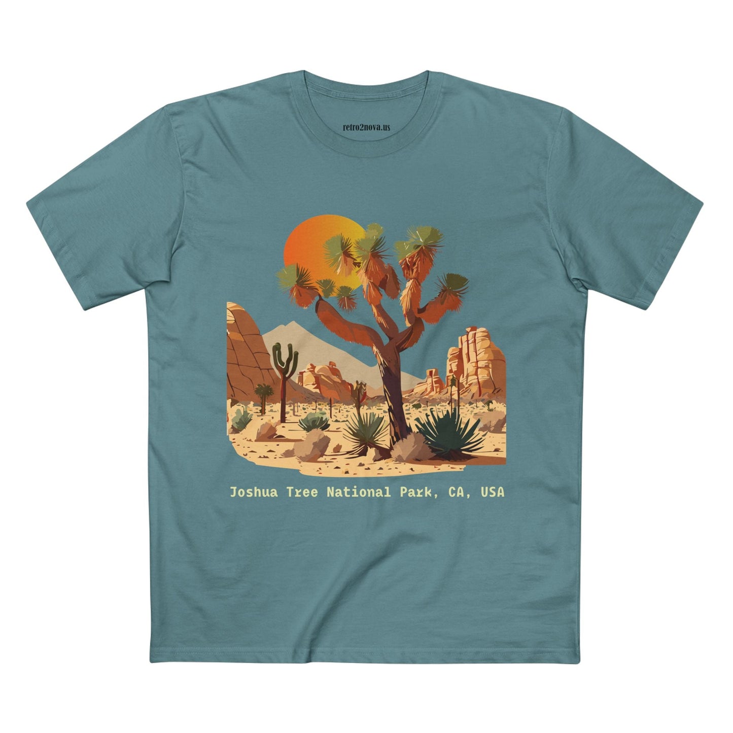 Retro2Nova Unisex Premium Cotton Staple Tee With Original Art Design Joshua Tree Travel Shirt