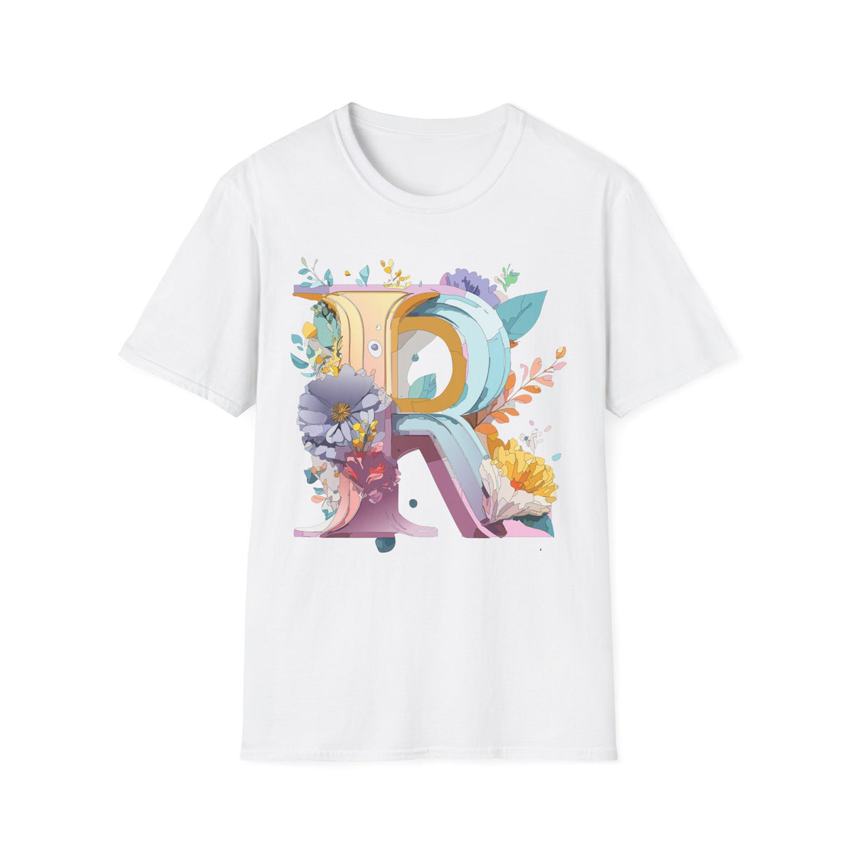 Floral Letter R T-Shirt | Botanical Monogram Initial Tee