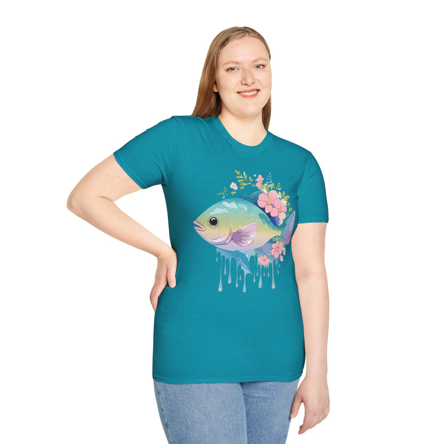 Fish Art Graphic Tee Unisex Gildan Softstyle 64000 100 Percent Ring Spun Cotton Comfortable Tee