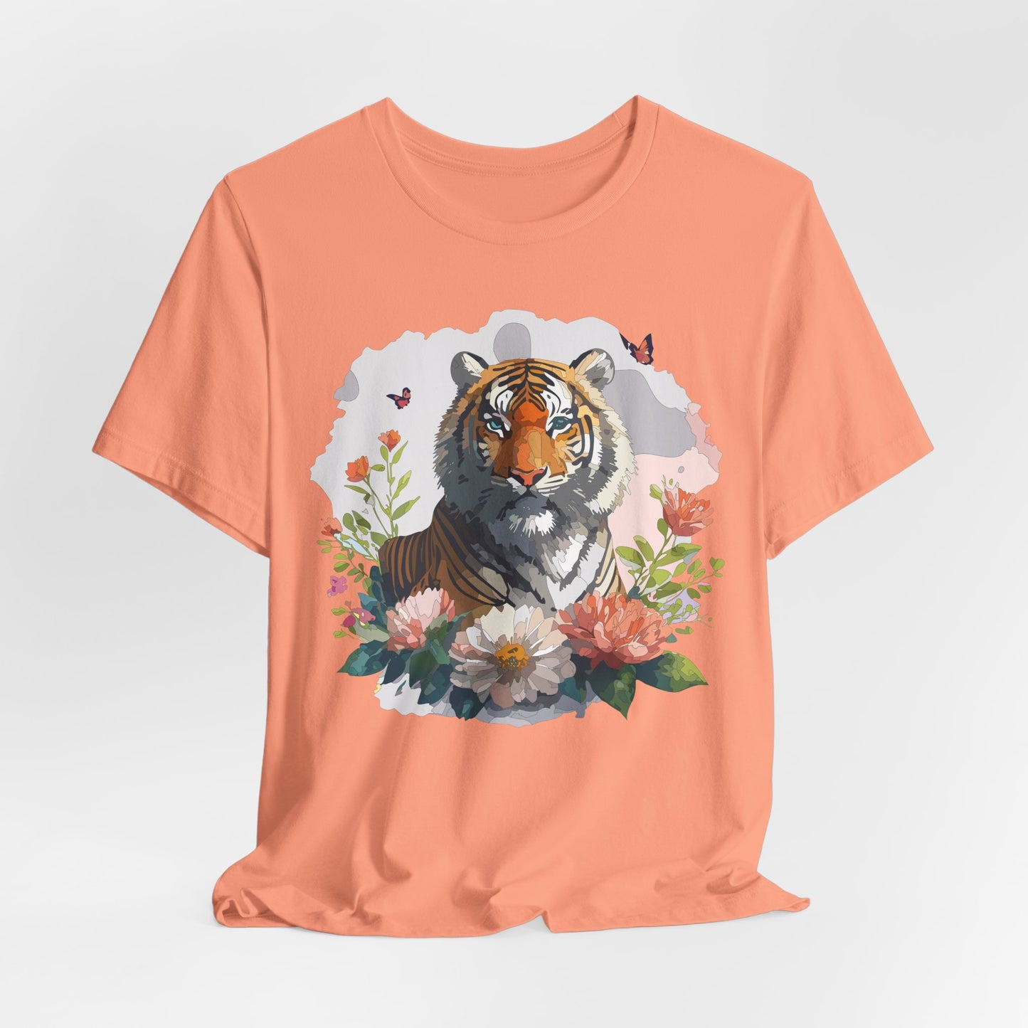 Floral Tiger Graphic Tee, Animal Shirt, Tiger Shirt, Flower Top, T-Shirt with Animal, Art Design