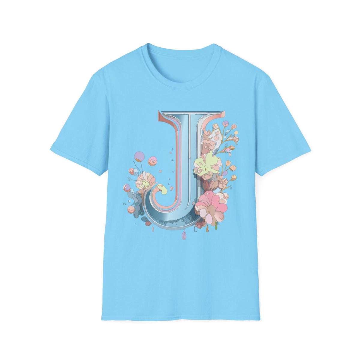 Floral Letter J T-Shirt | Pastel Monogram Initial Tee