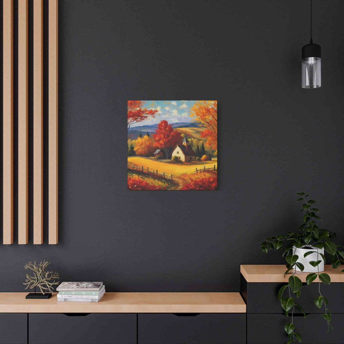 Countryside Fall Print Canvas, Oil Paint Print 20x20, 24x24, 30x30, 32x32, 36x36 Art Design Pine-Wood Inner Frame MC-106