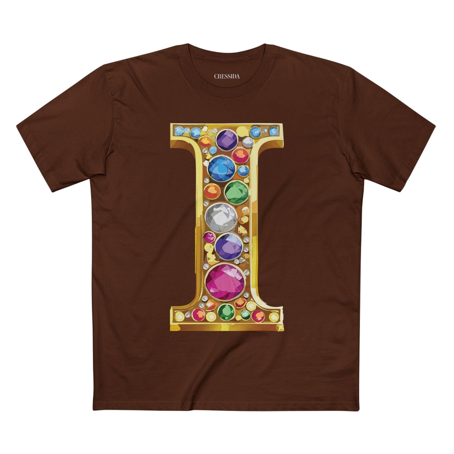 Letter I Graphic Design Tee Unisex 100 Cotton With Antique Gold Letters Artwork T-Shirt
