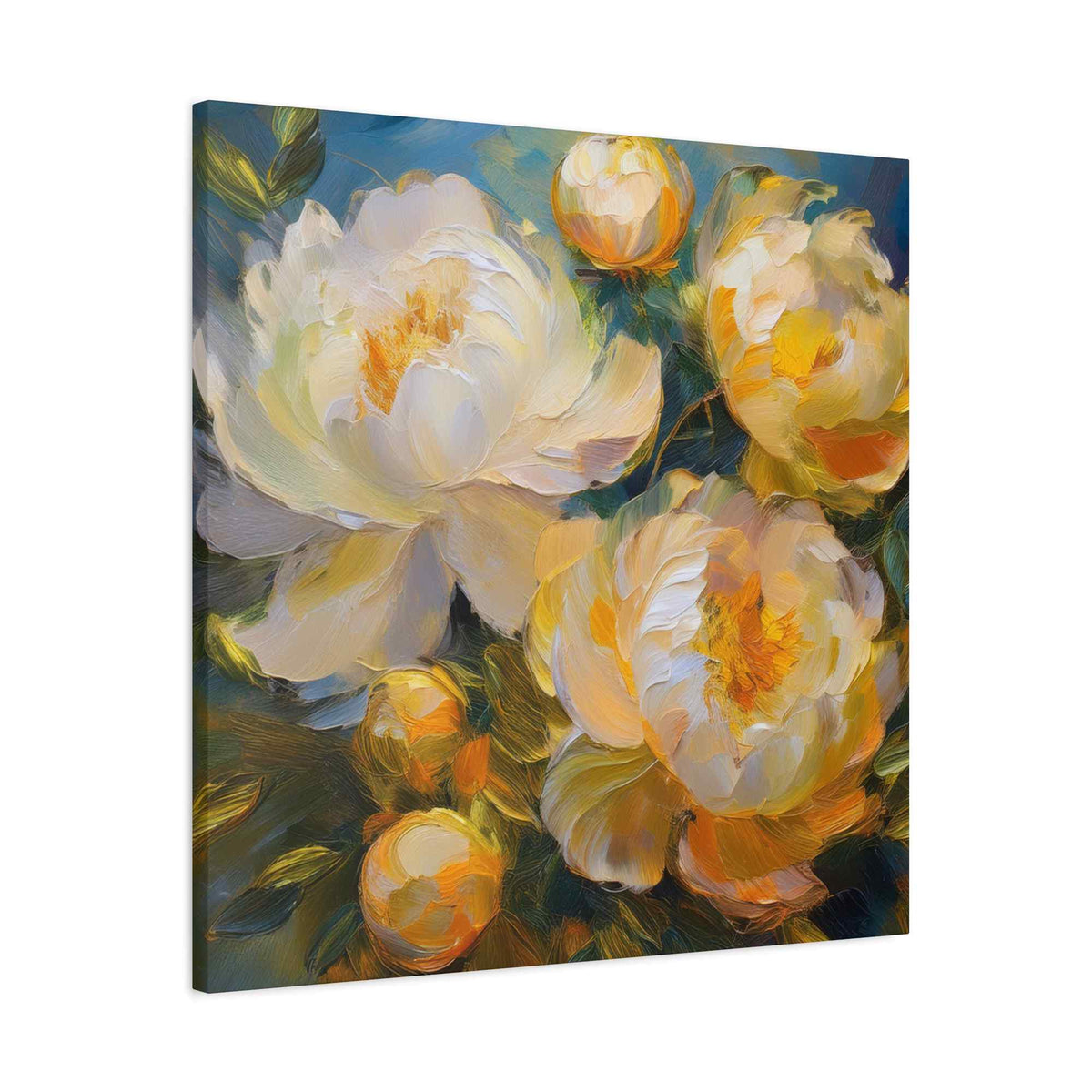 Cream Peonies Print Canvas, Floral Oil Paint Print 20x20, 24x24, 30x30, 32x32, 36x36 Art Design Pine-Wood Inner Frame MC-125