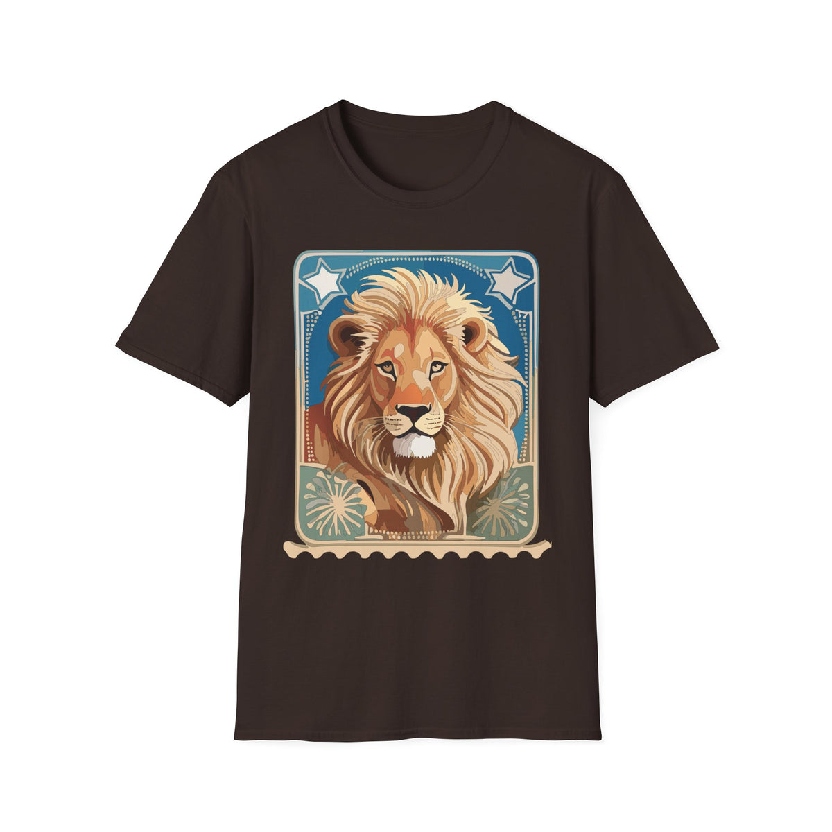 Majestic Lion Portrait Graphic Posters, Post Stamps Design Unisex 100 Cotton Gildan T-Shirt