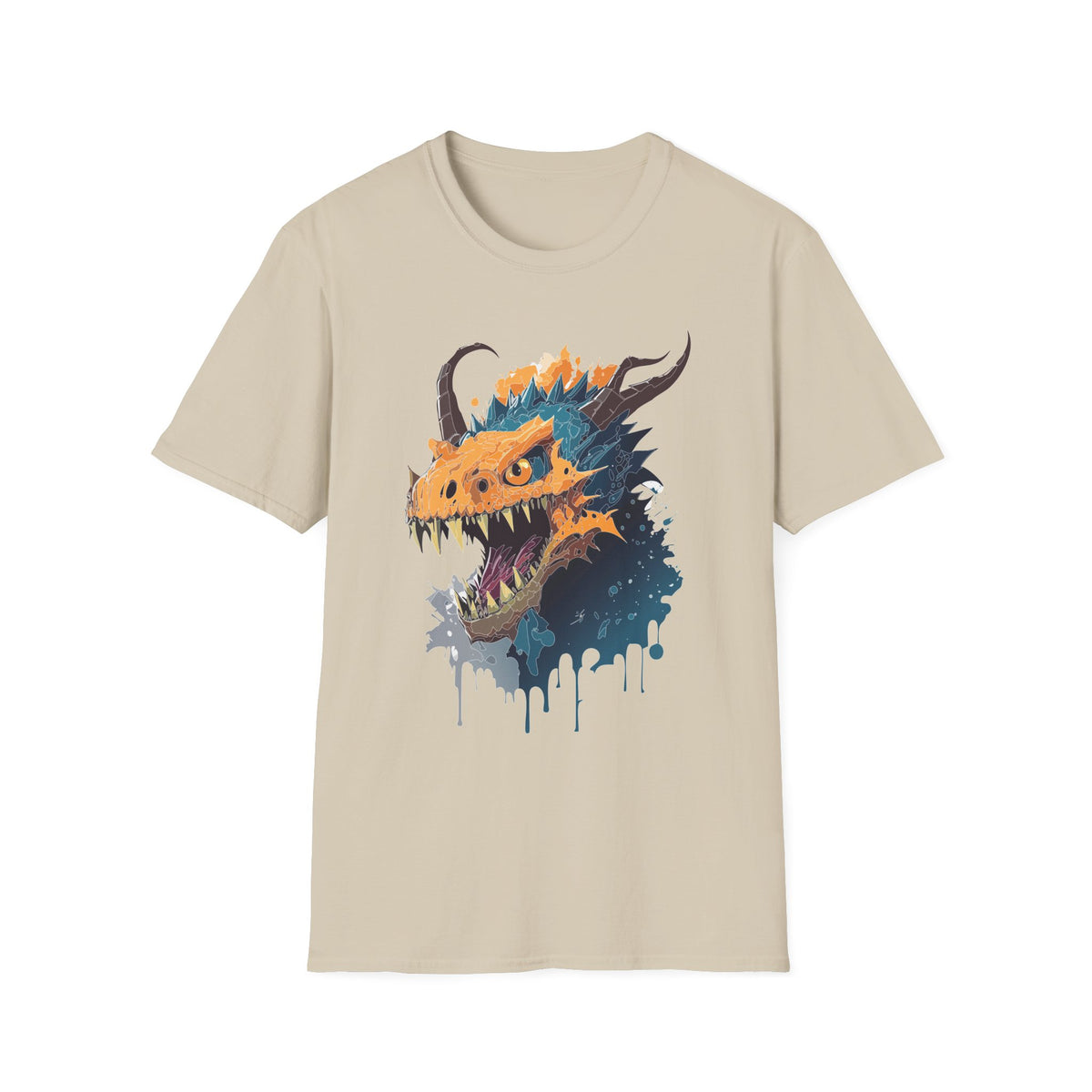 Dragon Head Graphic T-Shirt — Fiery Monster Art Cartoon Graphic Tee Unisex 100 Cotton Gildan T-Shirt