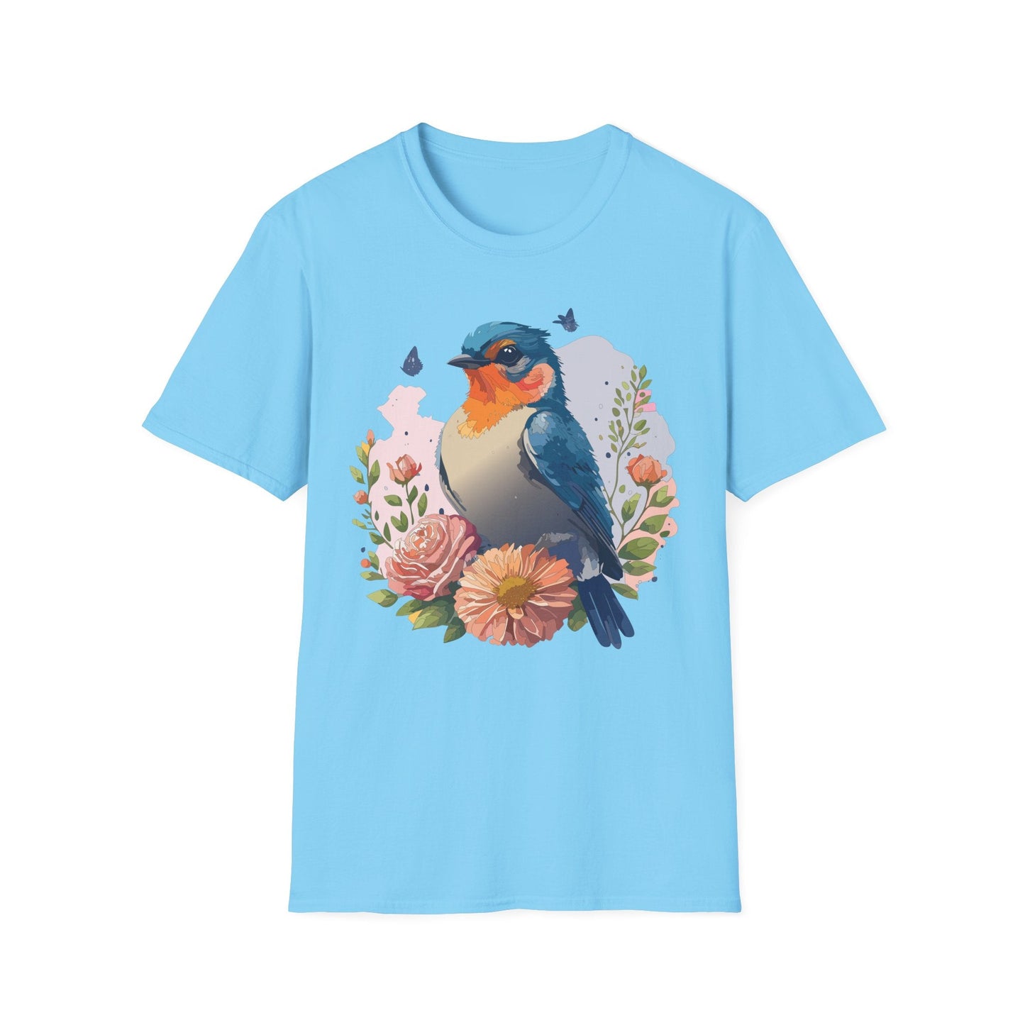 Bird T Shirt Floral Design Unisex Gildan Softstyle 64000 Ring Spun Cotton Tee Breathable Wear