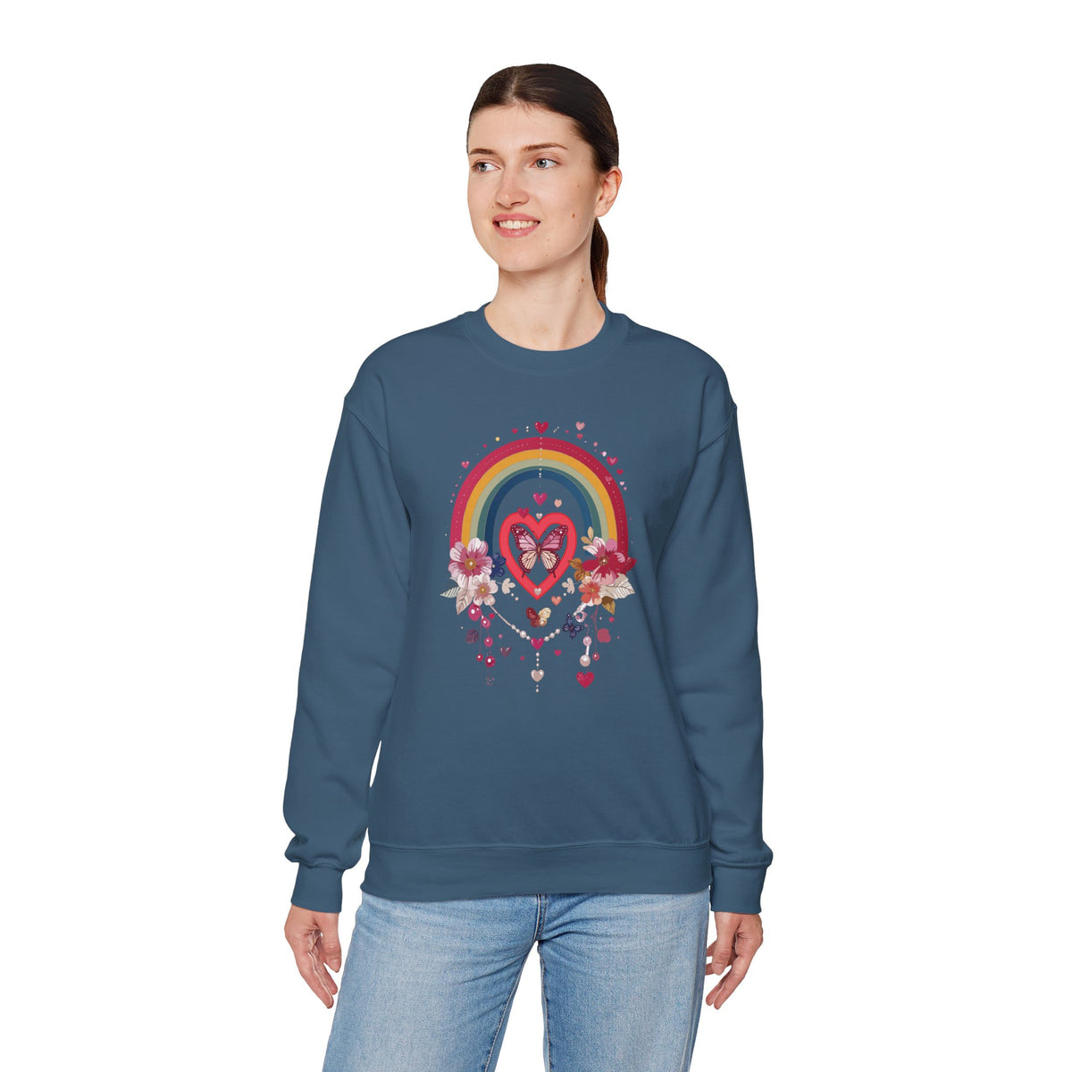 Rainbow Heart Sweatshirt, Floral Heart Sweatshirt, Floral Love Sweatshirt, Valentine's Day Sweatshirt, Rainbow Heart Floral Sweatshirt 113