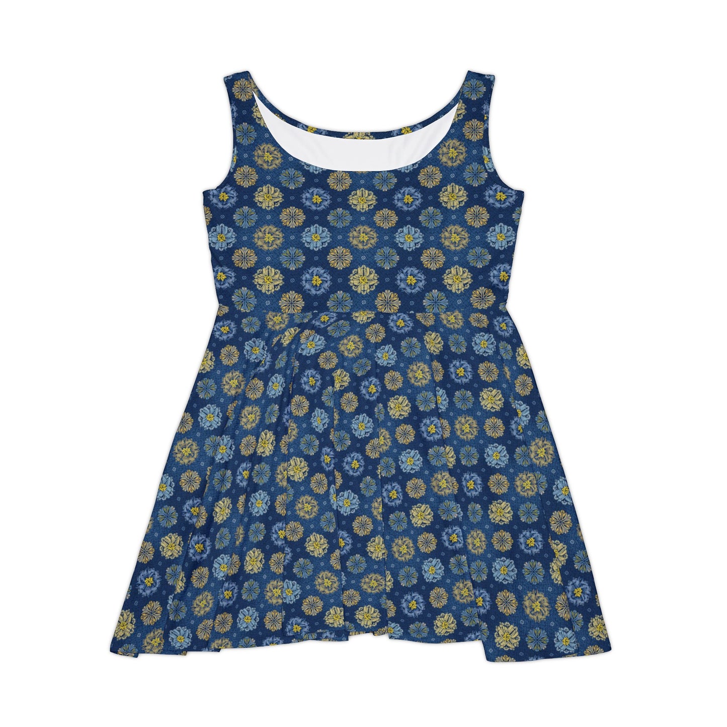 Women Denim Print Skater Dress, Denim Print Poly-Span Dress - 34-2