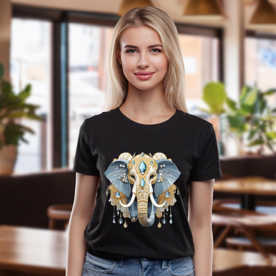 Elephant Graphic Unisex 100 Cotton Tee With Unique Animal Golden Medallion Art Design 35