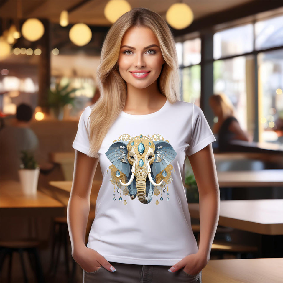 Elephant Graphic Unisex 100 Cotton Tee With Unique Animal Golden Medallion Art Design 35
