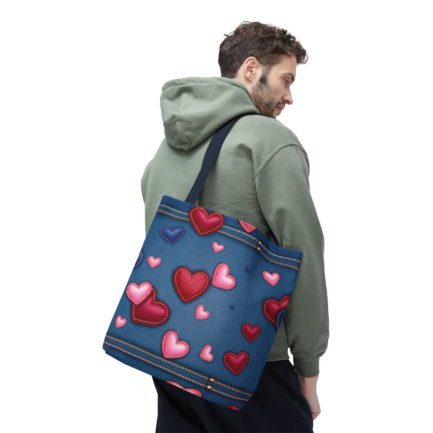 Love Day Graphic Design Denim Fabric Imitation Print Unisex Canvas Bag POLY 3 Sizes Tote Bag 201-29