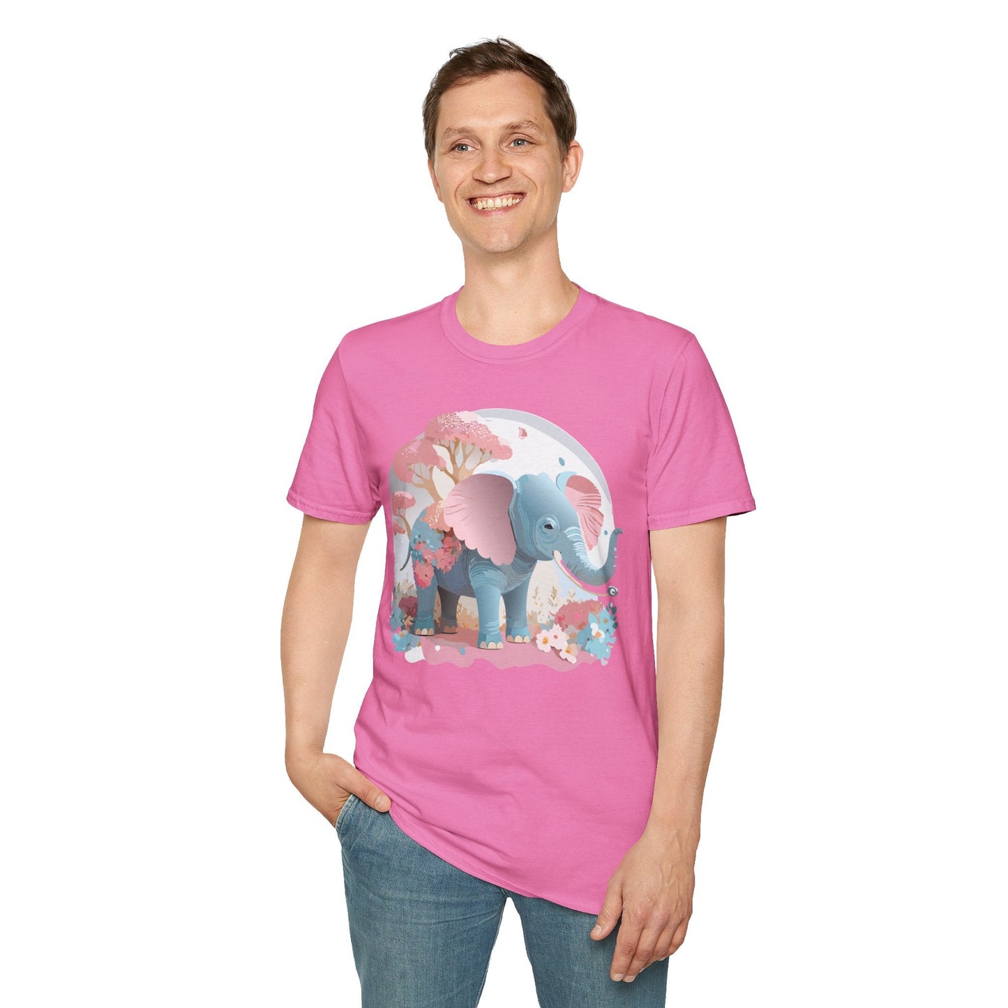 Unisex Elephant Graphic Tee Gildan Softstyle 64000 100 Percent Ring Spun Cotton Fabric