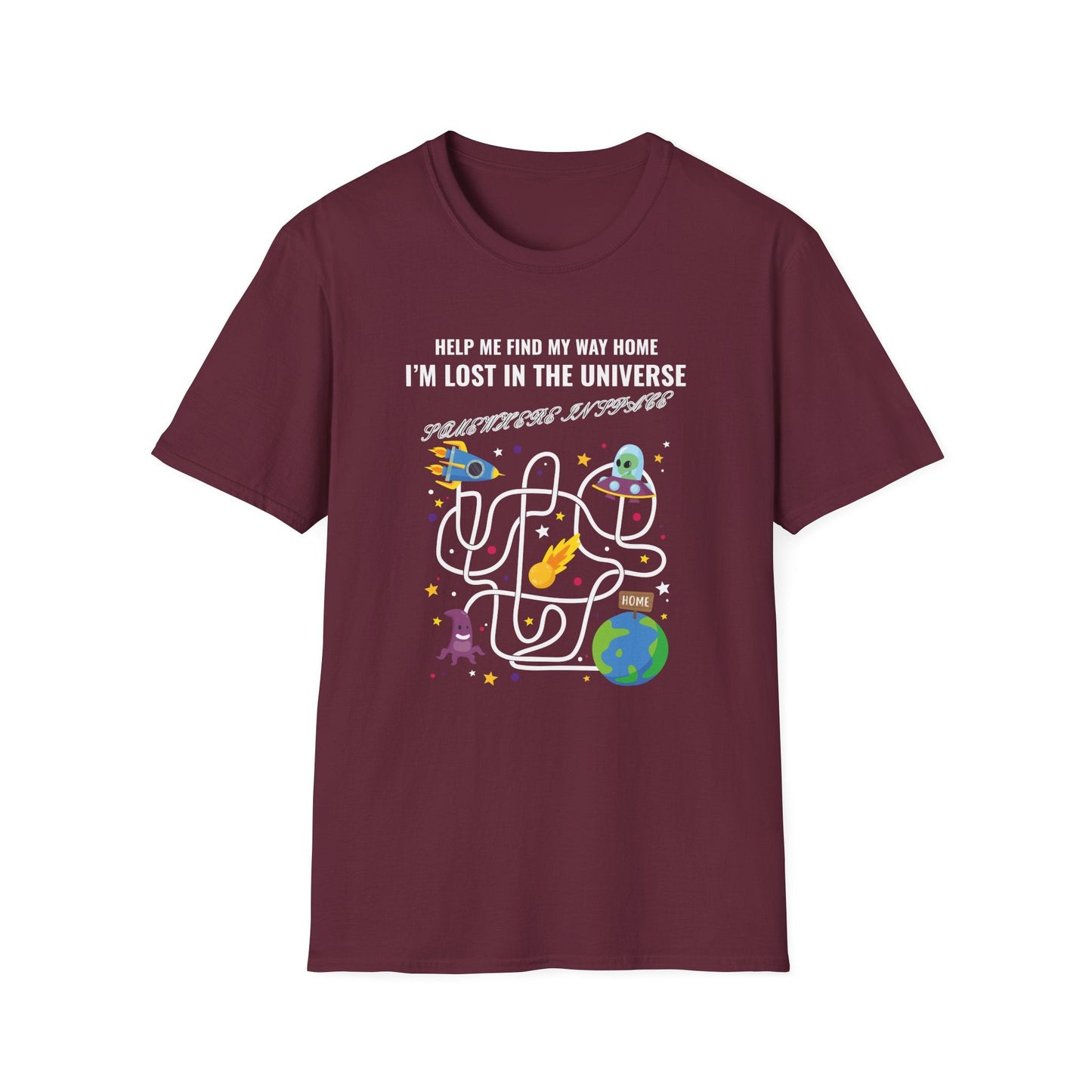 Lost in the Universe Maze TShirt Unisex Cotton Funny Space Puzzle Tee