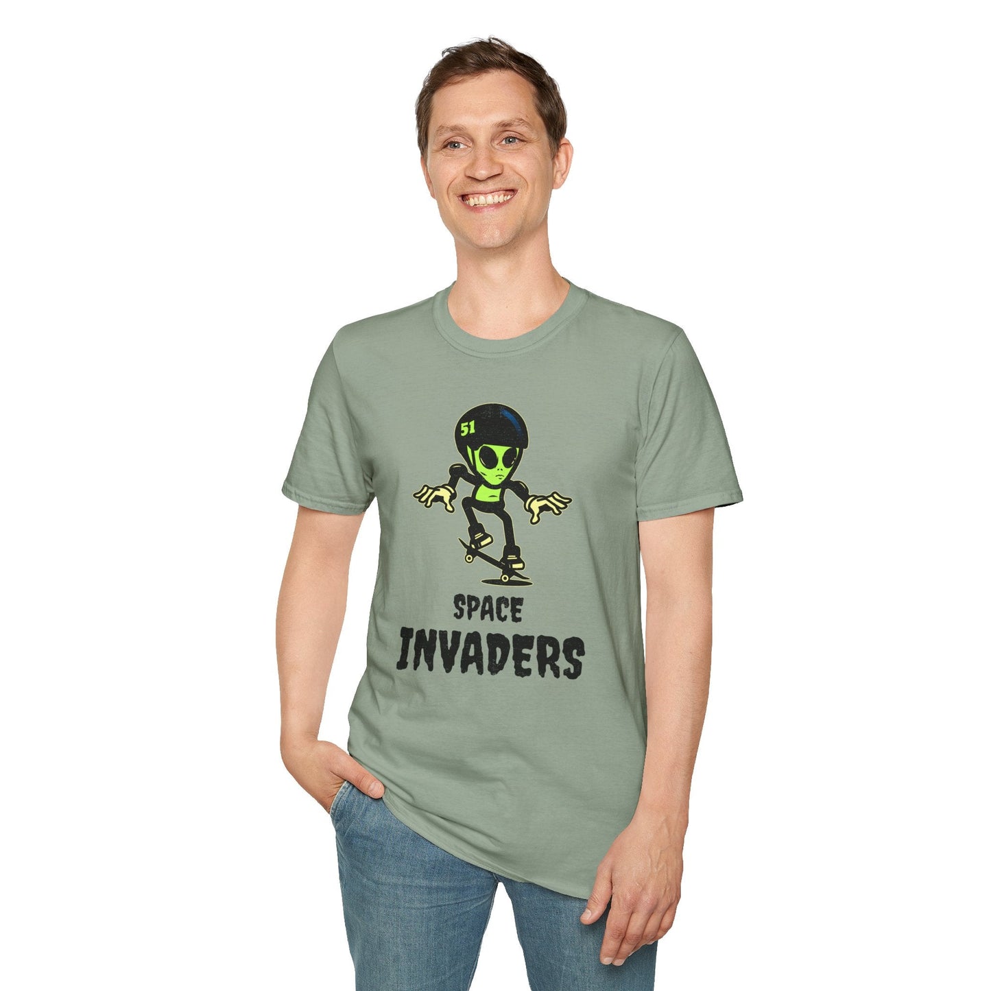 Alien Skateboard Space Invaders Shirt