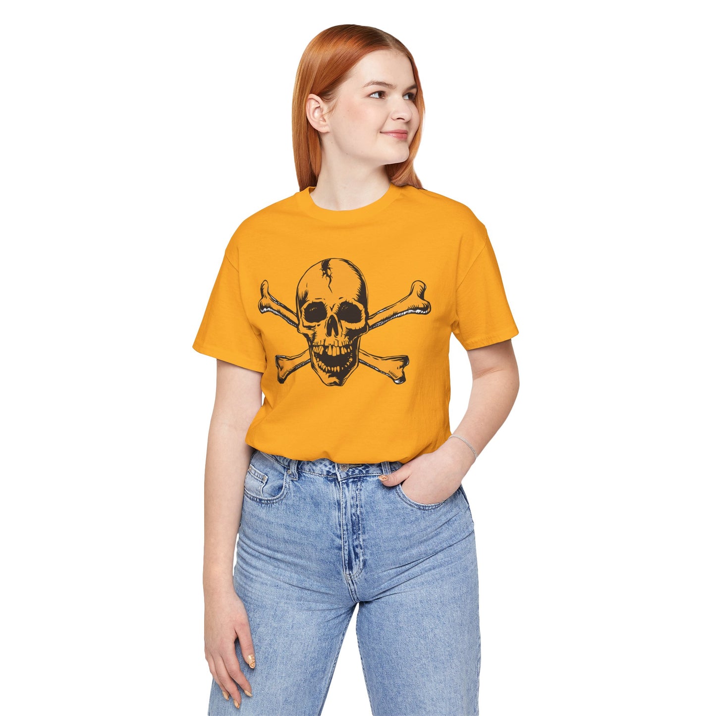Orange Skull Graphic Design Tee, Skull Shirt, Vintage Tees, Art Design T-Shirt, Vintage Graphic Tee, Art Shirts with Skulls