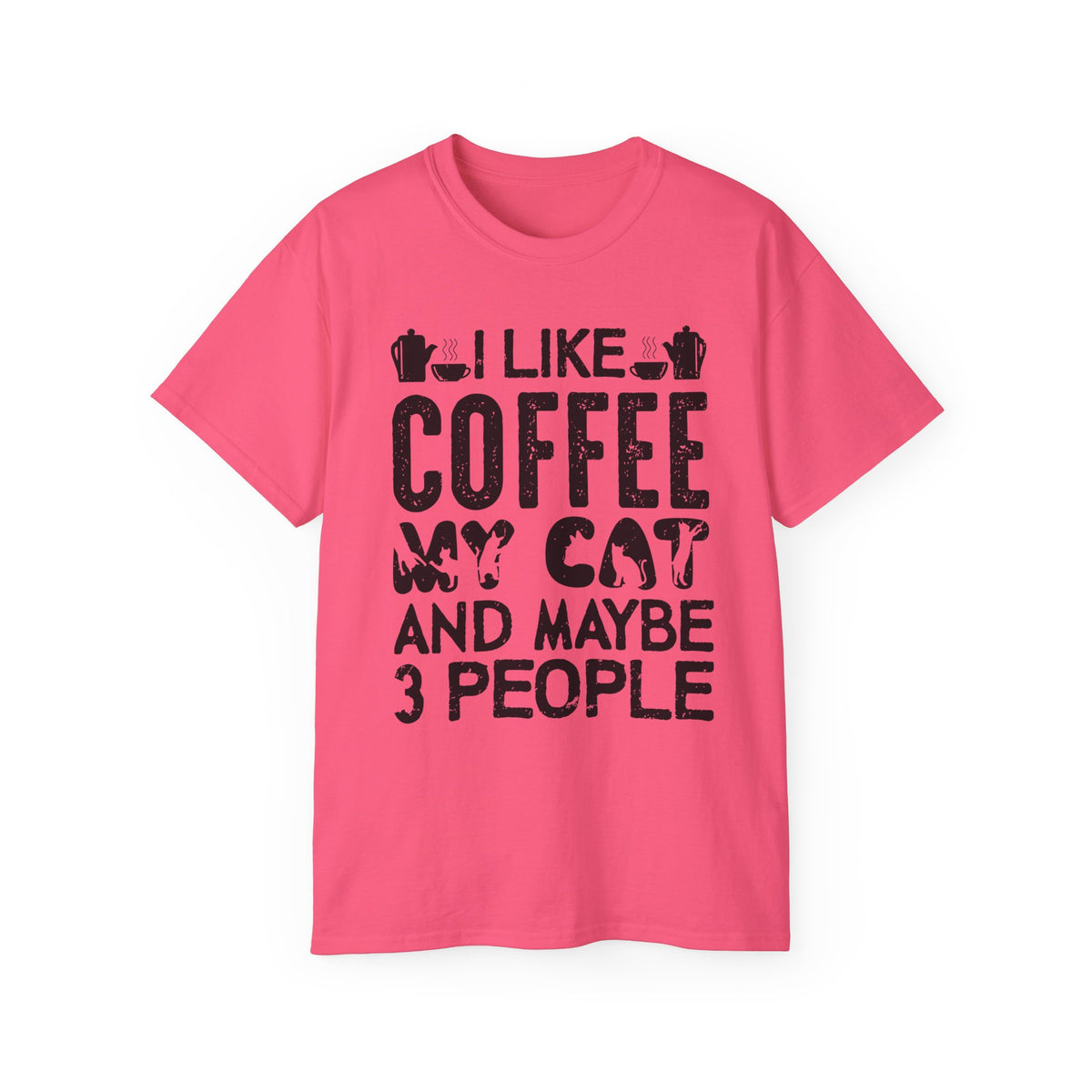 I Like Coffee My Cat And Maybe 3 People T-Shirt | Cat Coffee Humorous Tee