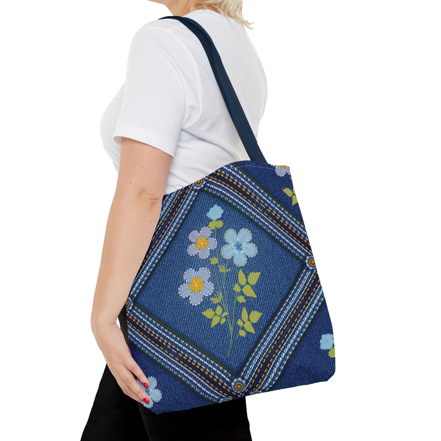 Denim Fabric Imitation Print Unisex Canvas Bag Poly Spun 3 Sizes Tote Bag 126
