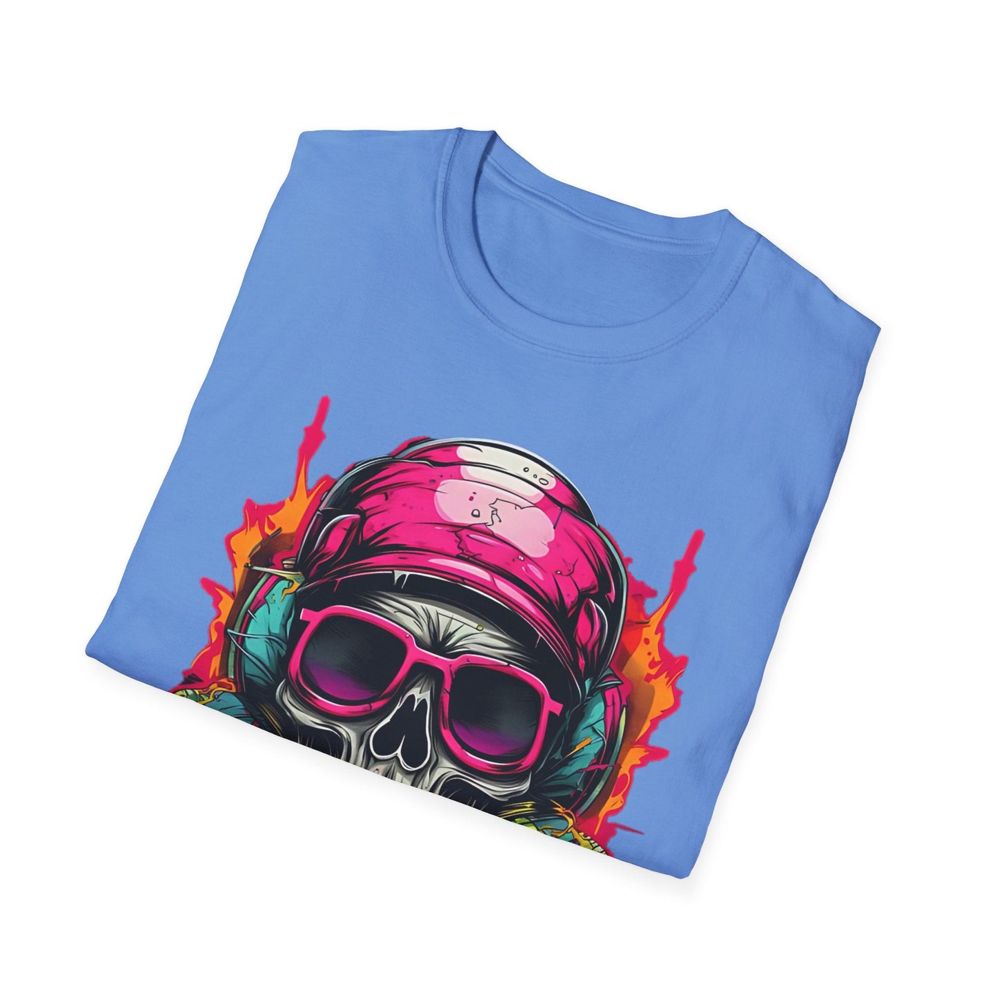 Unisex Skull Tee Shirt With Skeleton Design Gildan Softstyle 64000 Ring Spun Cotton
