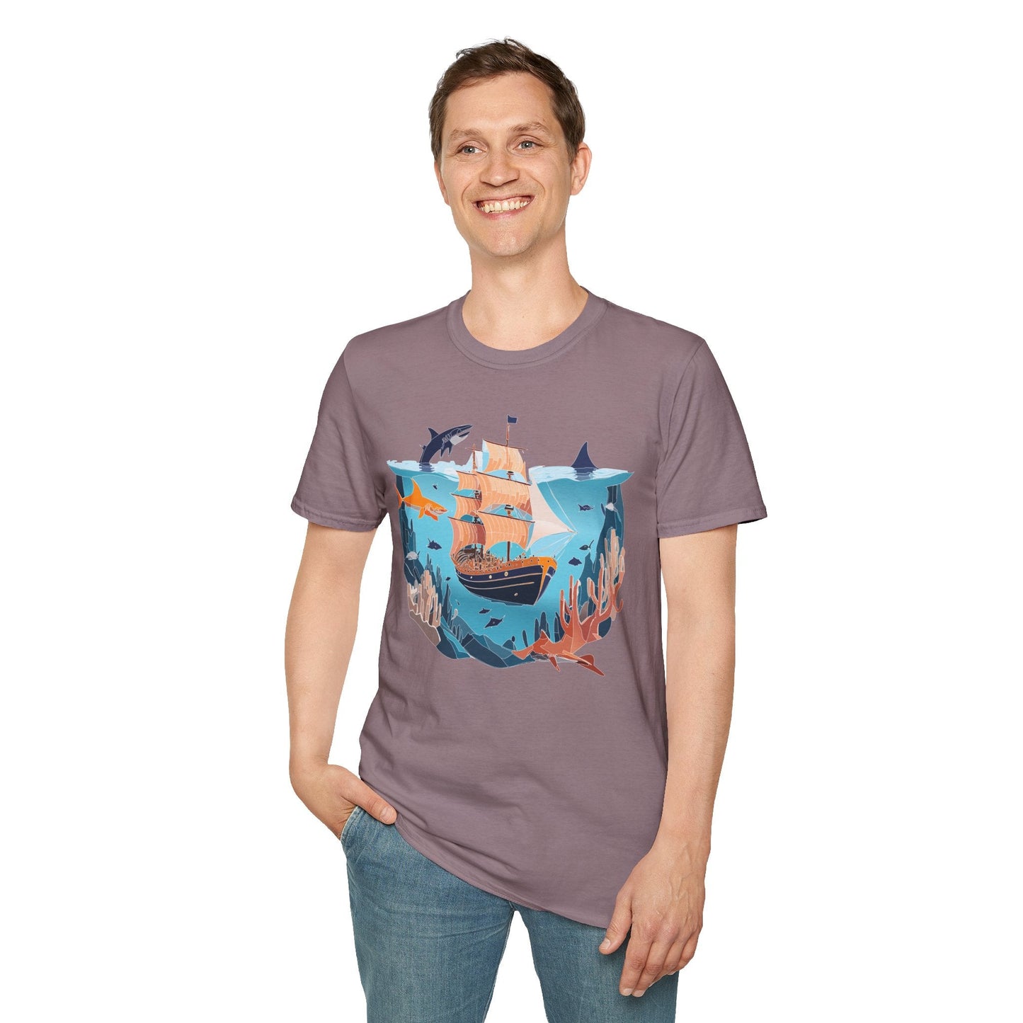 Ocean Tee Shirt Unisex Softstyle 64000 U Boat Design 100 Percent Ring Spun Cotton Tee