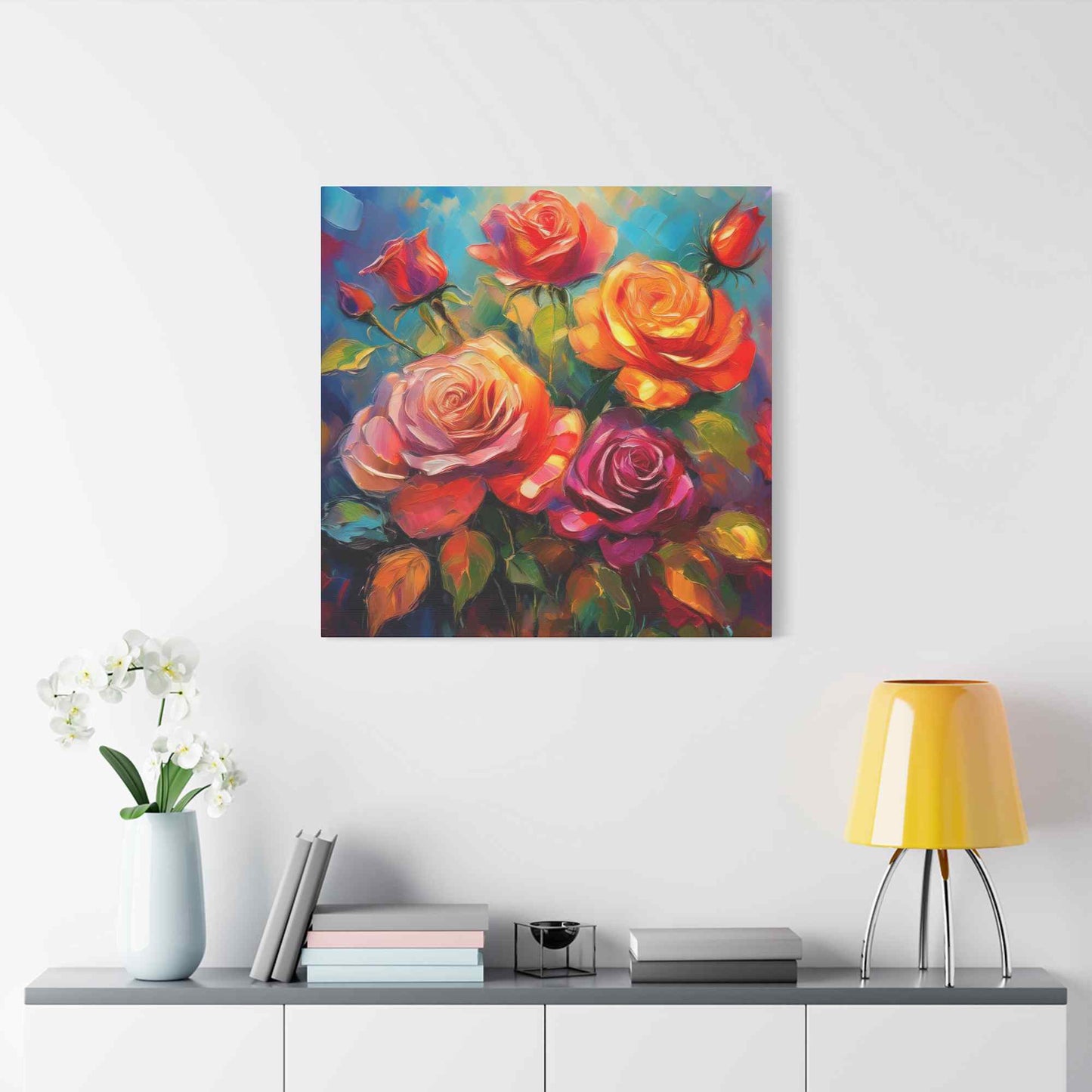 Orange Roses Print Canvas, Roses Oil Paint Print 20x20, 24x24, 30x30, 32x32, 36x36, Floral Art Design Print Non-Frame MC-17