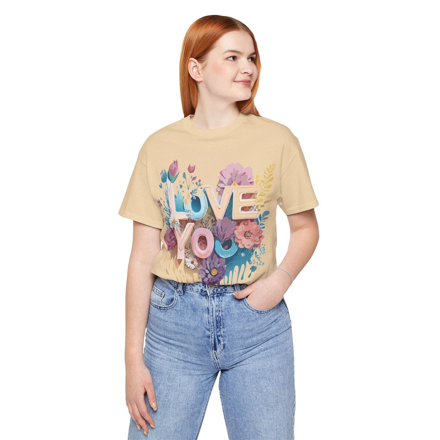Valentine Day Graphic Unisex 100 Cotton Vintage Artwork with Love and Flower Design Tee 37