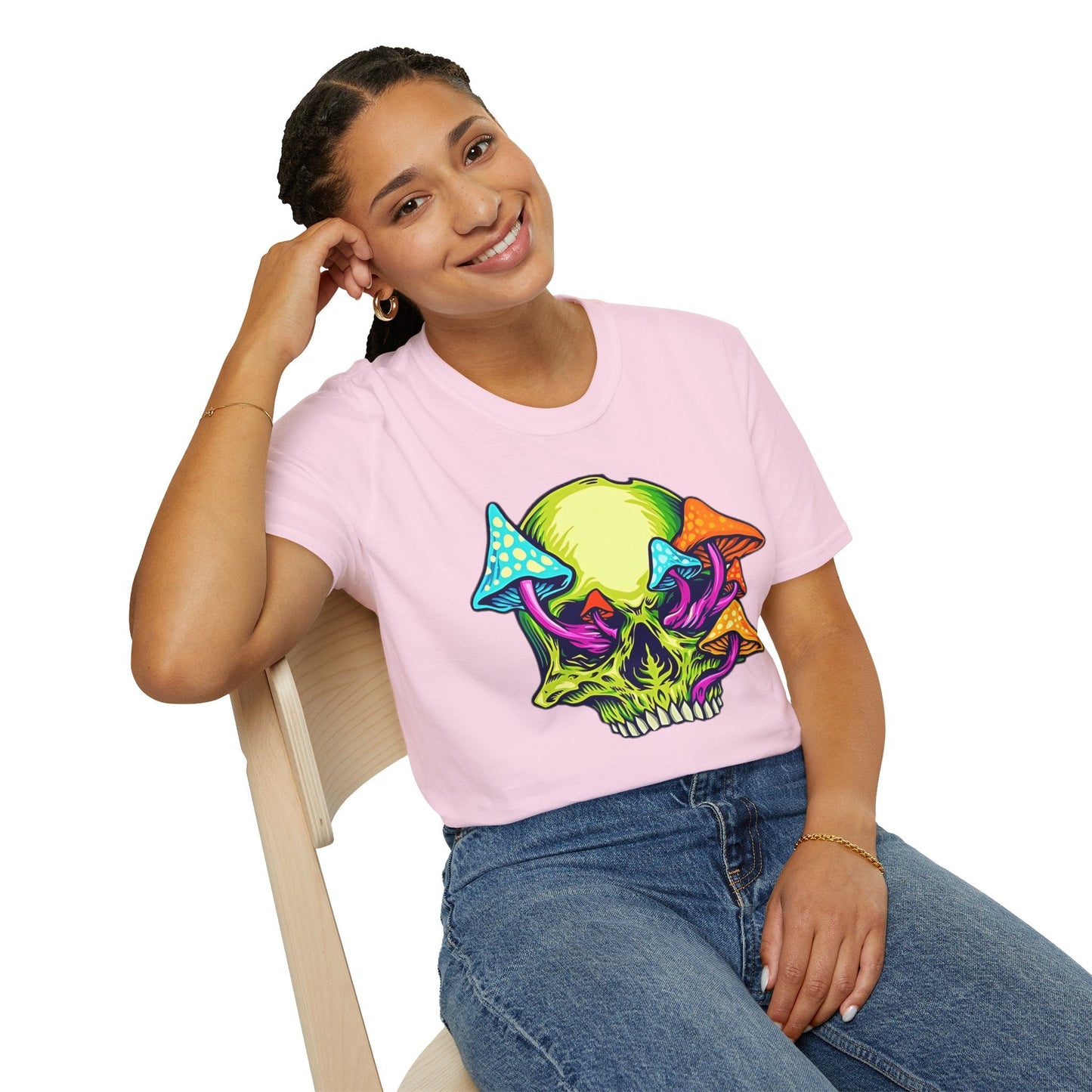 Unisex Skull Tee Shirt With Skeleton Art Design Gildan Softstyle 64000 100 Percent Ring Spun Cotton