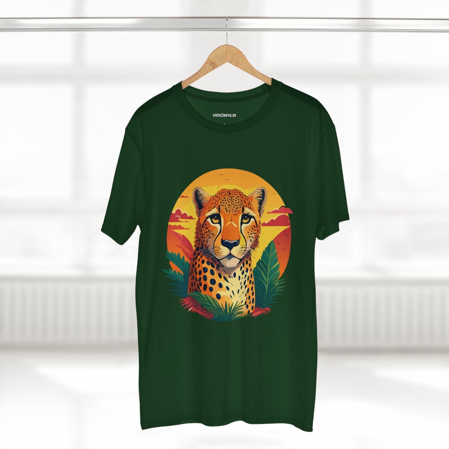 Unisex Cheetah Shirt Premium Cotton Staple Tee With Original Art Design By Retro2Nova Exclusive Art Collection