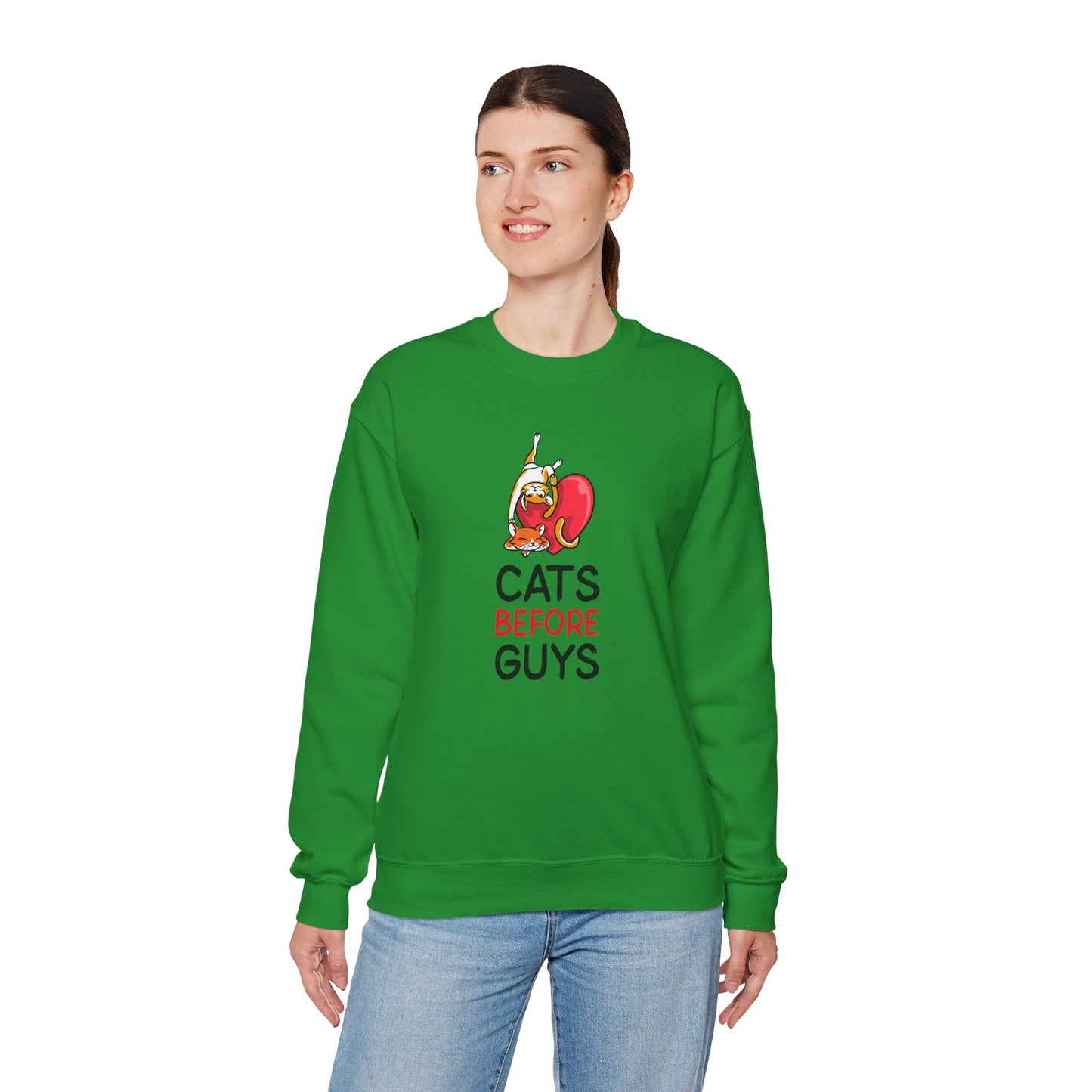 Cat Heart Sweatshirt Unisex Valentines Day 50 50 Cotton Poly Heavy Blend Crewneck Sweatshirt