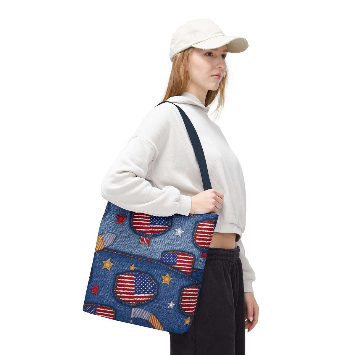 4th of July Graphic Denim Fabric Imitation Print Unisex Canvas Bag Poly Spun 3 Sizes Tote Bag 200-12