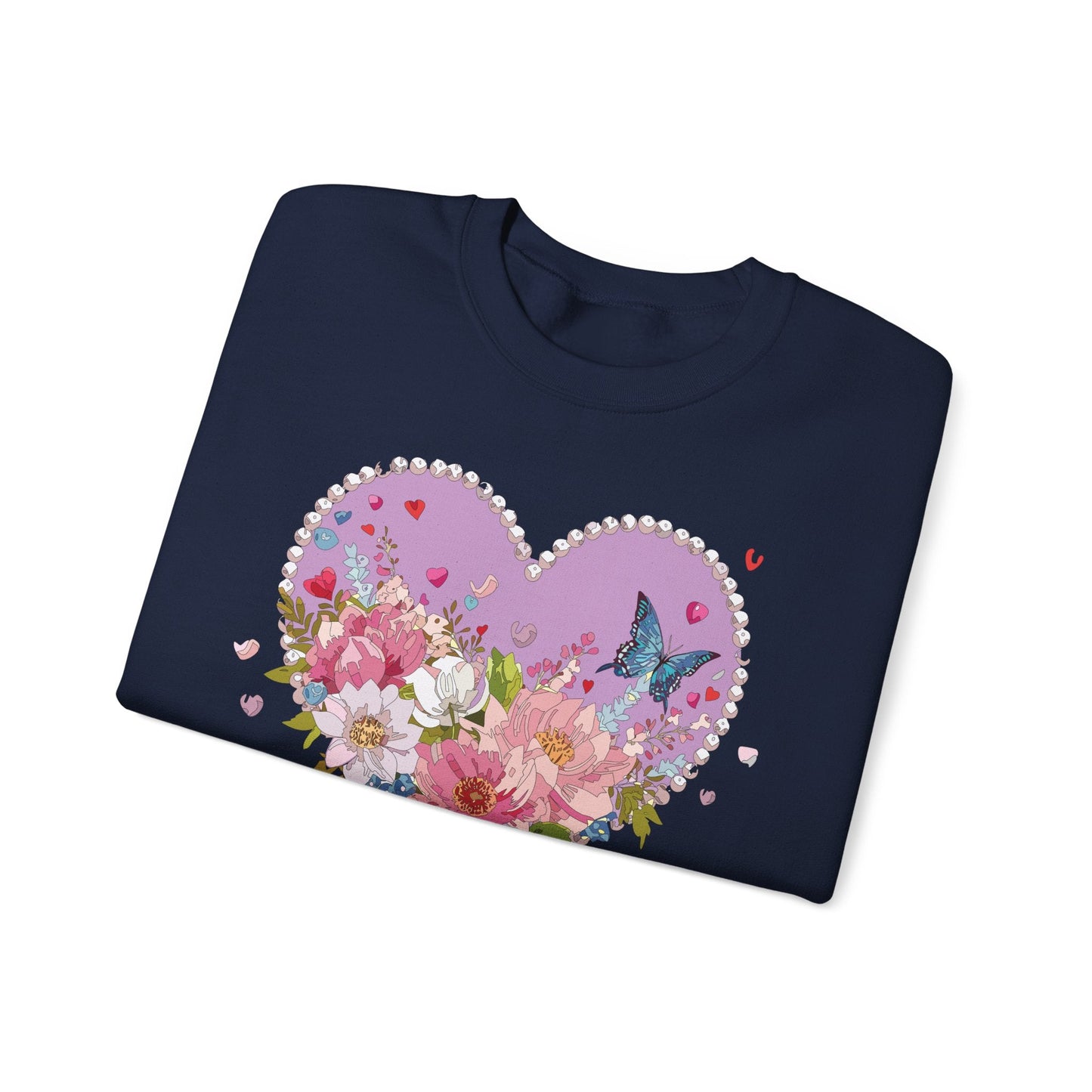 Floral Heart Sweatshirt Unisex Crewneck Valentines Day Heavy Blend Gildan 18000 Cozy Warm