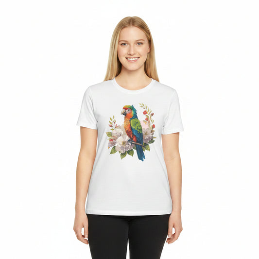 Parrot Floral T-Shirt — Colorful Tropical Bird Tee Unisex Cotton Short Sleeves Tee Shirt with Bird 7