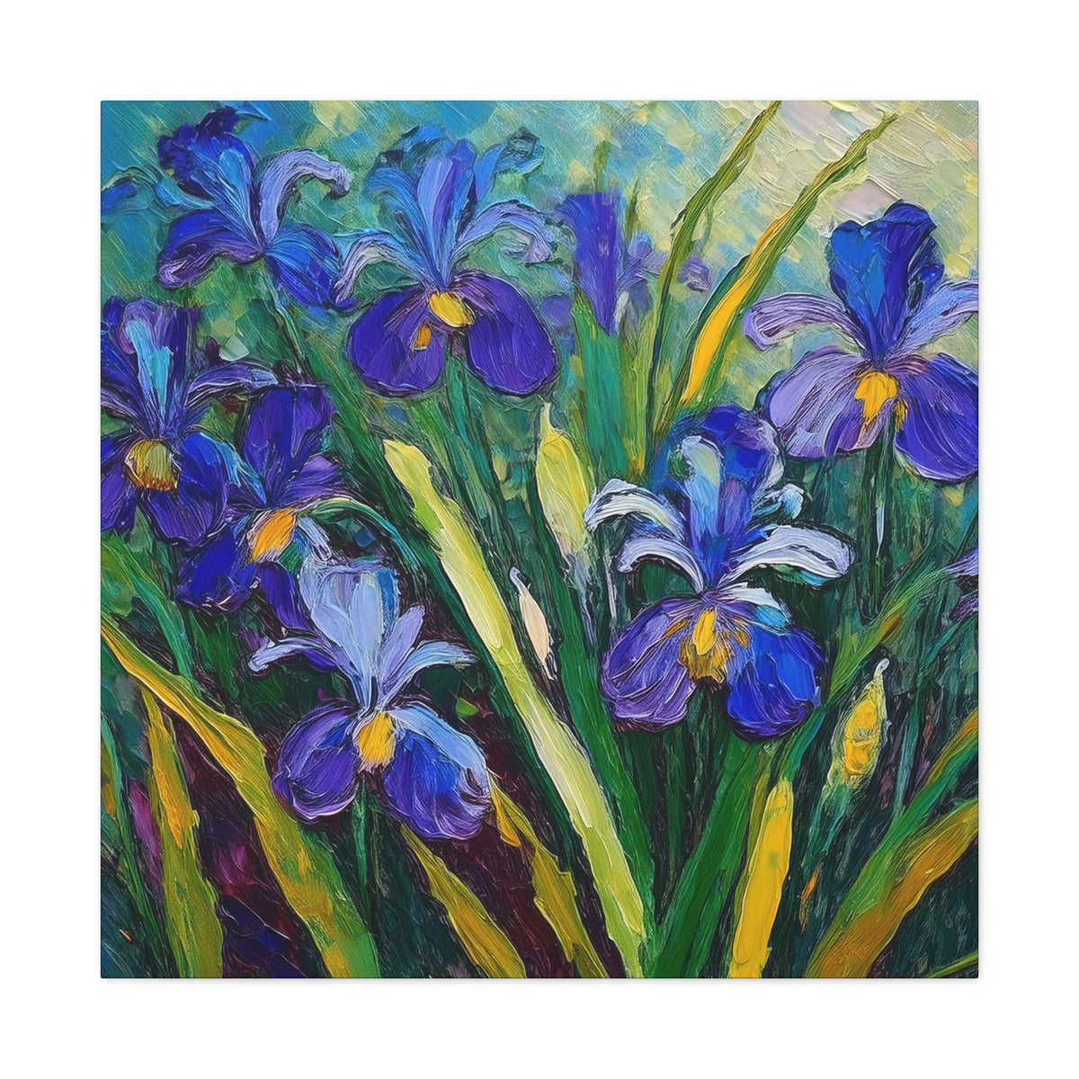 Irises Floral Print Canvas, Floral Oil Paint Print 20x20, 24x24, 30x30, 32x32, 36x36 Art Design Pine-Wood Inner Frame MC-187