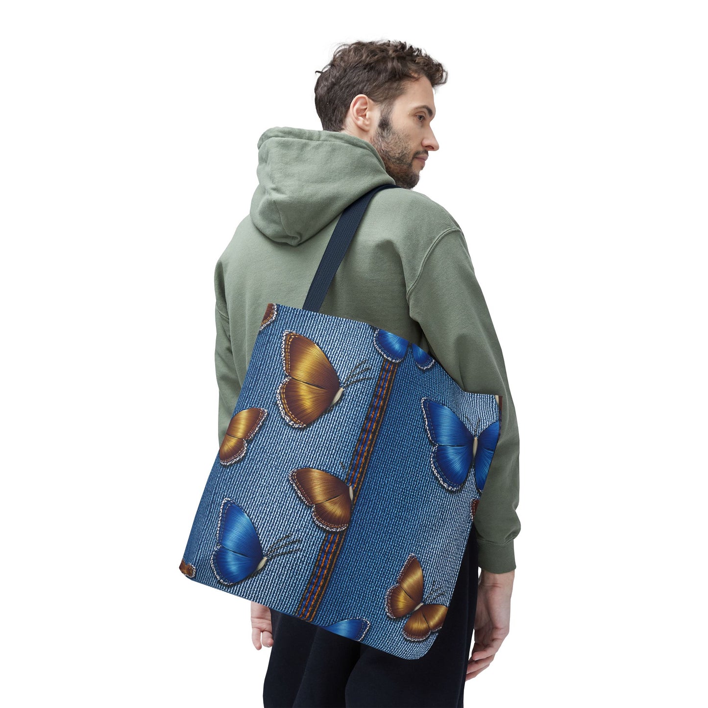Denim Fabric Imitation Print Unisex Canvas Bag Poly Spun 3 Sizes Tote Bag 172