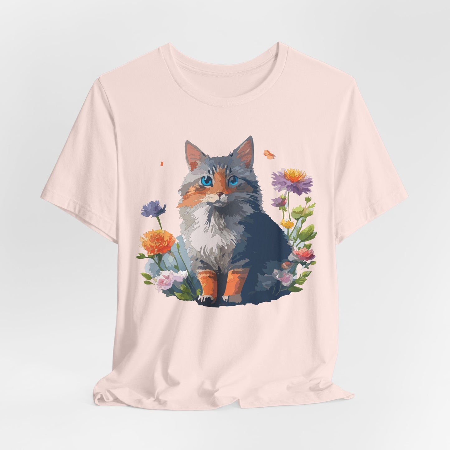 Floral Cat Tee, Animal Shirt, Cat Shirt, Floral Tee, Flower T-shirt, T-Shirt with Animal, Summer Top with Art Design